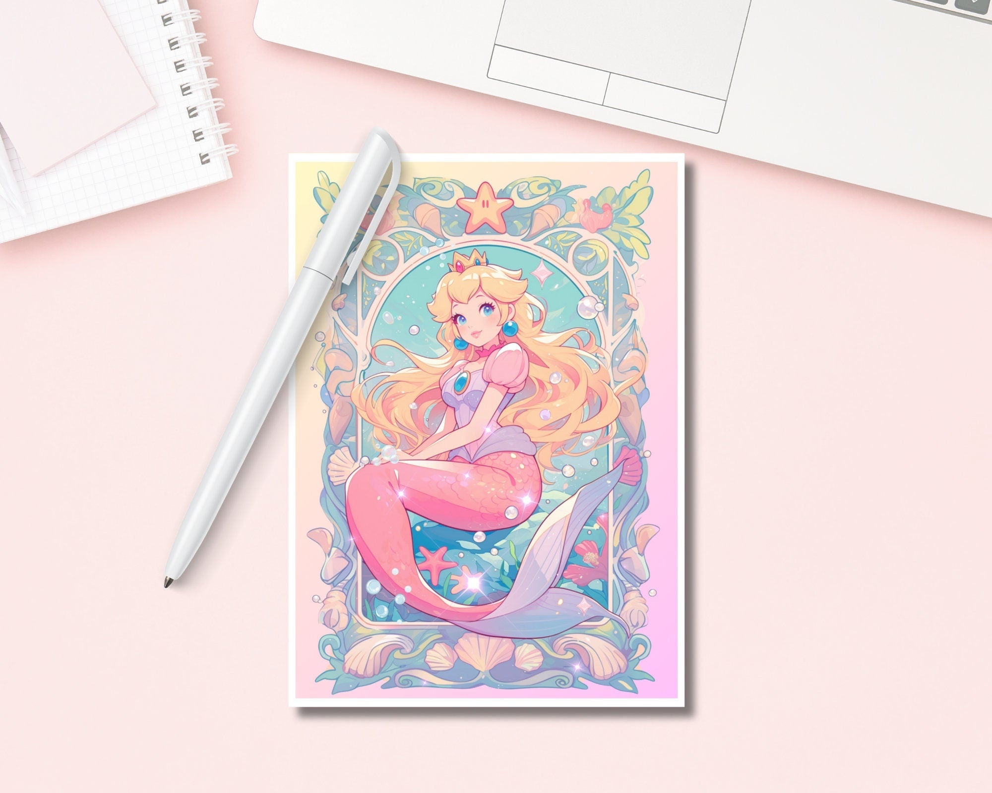 Princess Peach Print,Mermaid print,Princess Peach Postcard print,Princess Peach Showtime,Princess Peach Mermaid,A5 postcard print,showtime