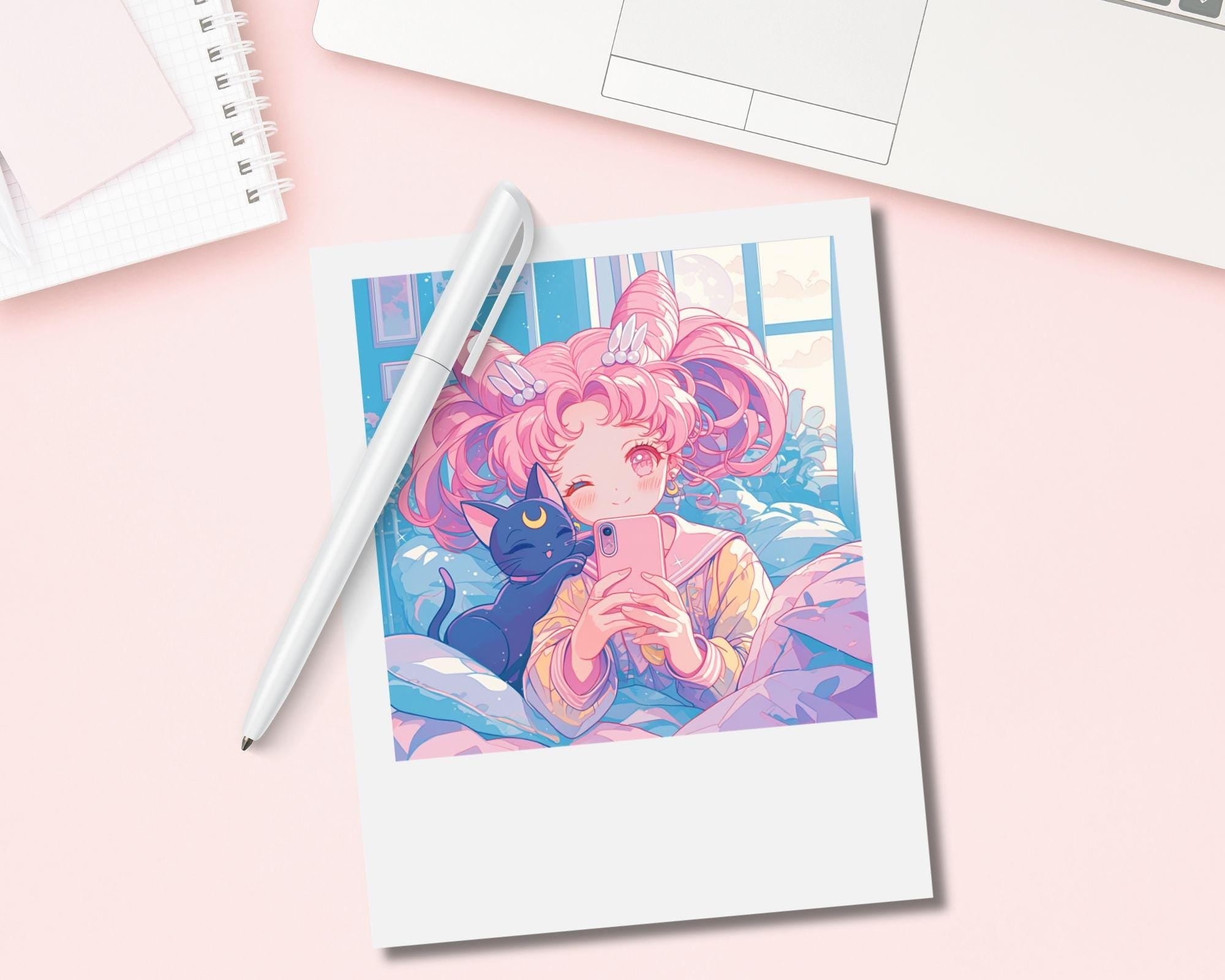 Sailor Chibi Moon Print,Polaroid Print, Sailor Moon Polaroid, Sailor Moon Print, Luna print, Sailor Chibi Moon Polaroid print,vintage sailor