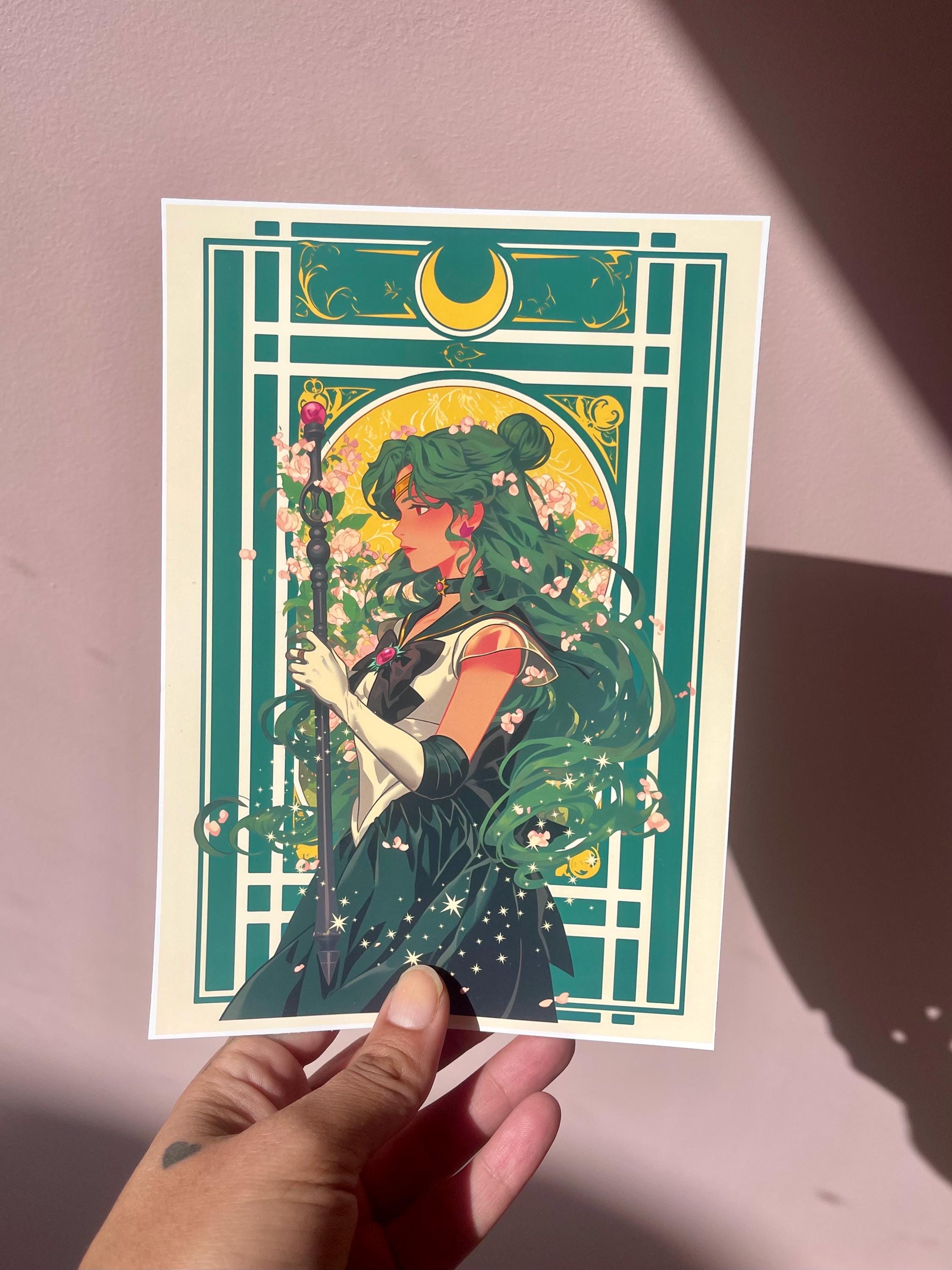 Sailor Pluto Print,Art Deco,Sailor Pluto in style of Alphonse Mucha,Sailor Pluto art,Sailor Moon art,A5 postcard print,beautiful anime print