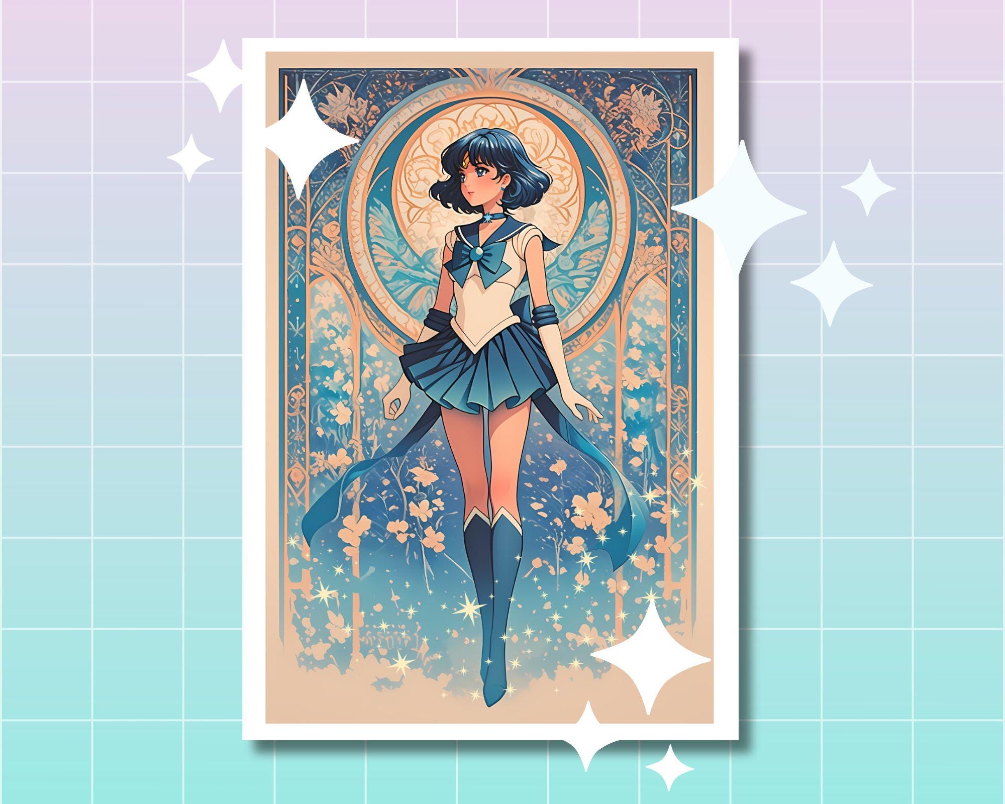 Sailor Mercury DIGITAL FILE,Sailor Mercury Digital Print,Sailor Mercury Art Deco,Sailor Mercury art,Sailor art, Sailor Mercury illustration