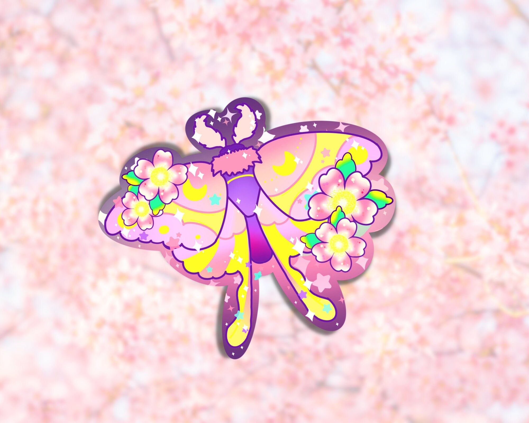 Luna moth sticker, kawaii sticker, aesthetic sticker, witch sticker,Bottle sticker,laptop sticker,bug sticker,nature sticker,cute sticker