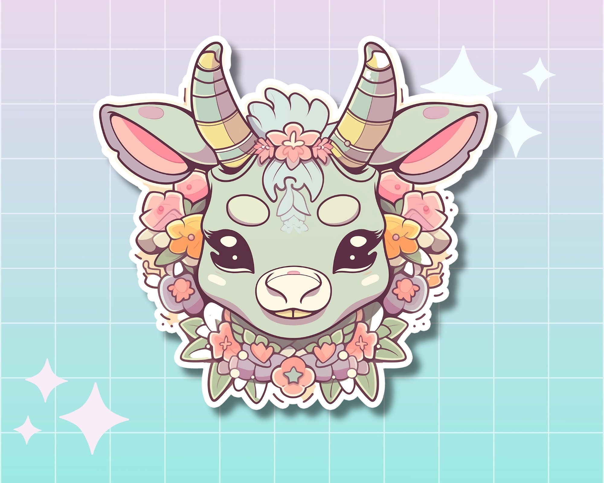 Goat sticker,cute evil goat,kawaii sticker,aesthetic sticker,Bottle sticker,laptop sticker,animal sticker,pastel sticker,cute sticker