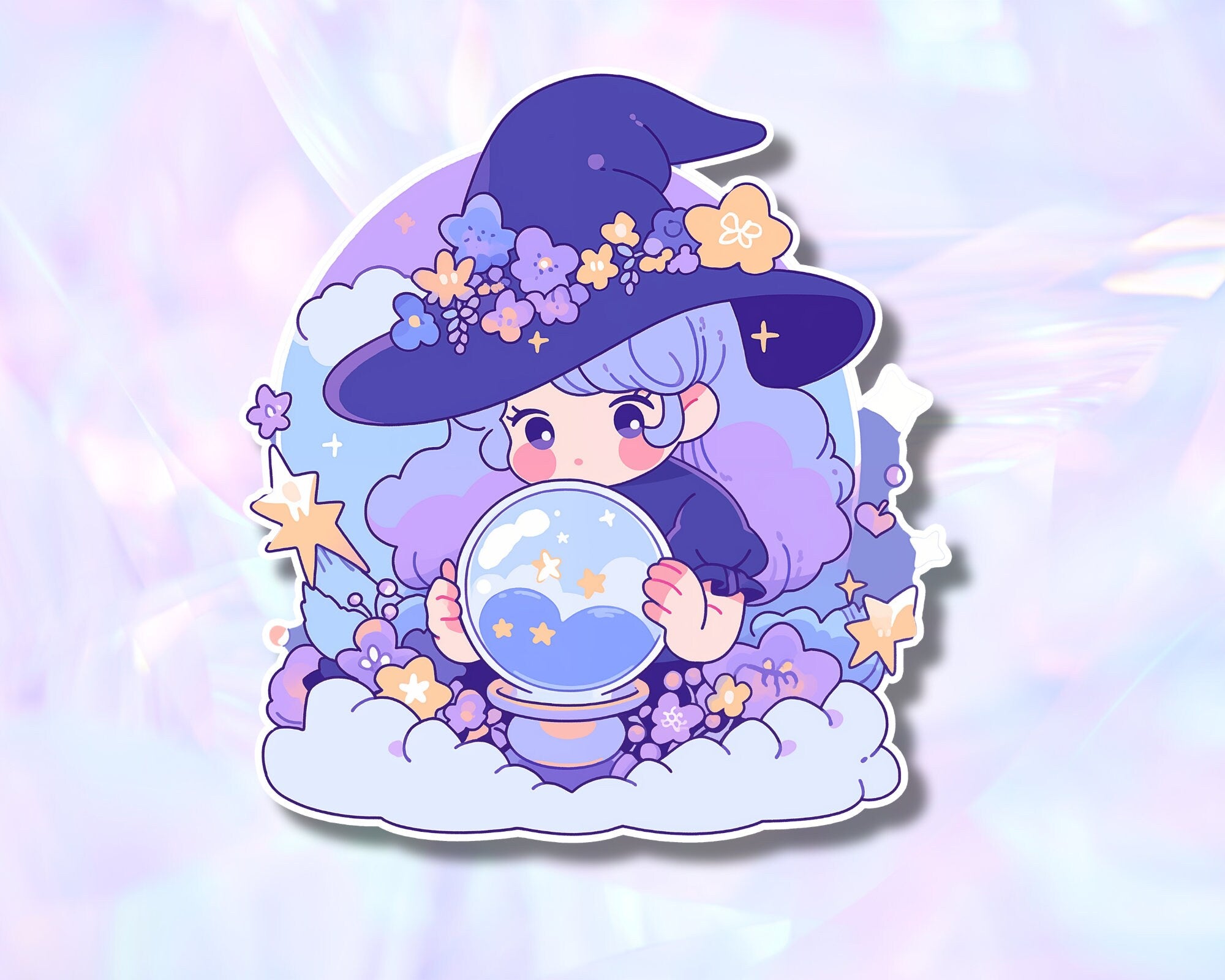 Cute Witch Sticker | Kawaii Botanical Witchy Sticker - Cute Pastel Witch plants Aesthetic Sticker - Magical girl sticker