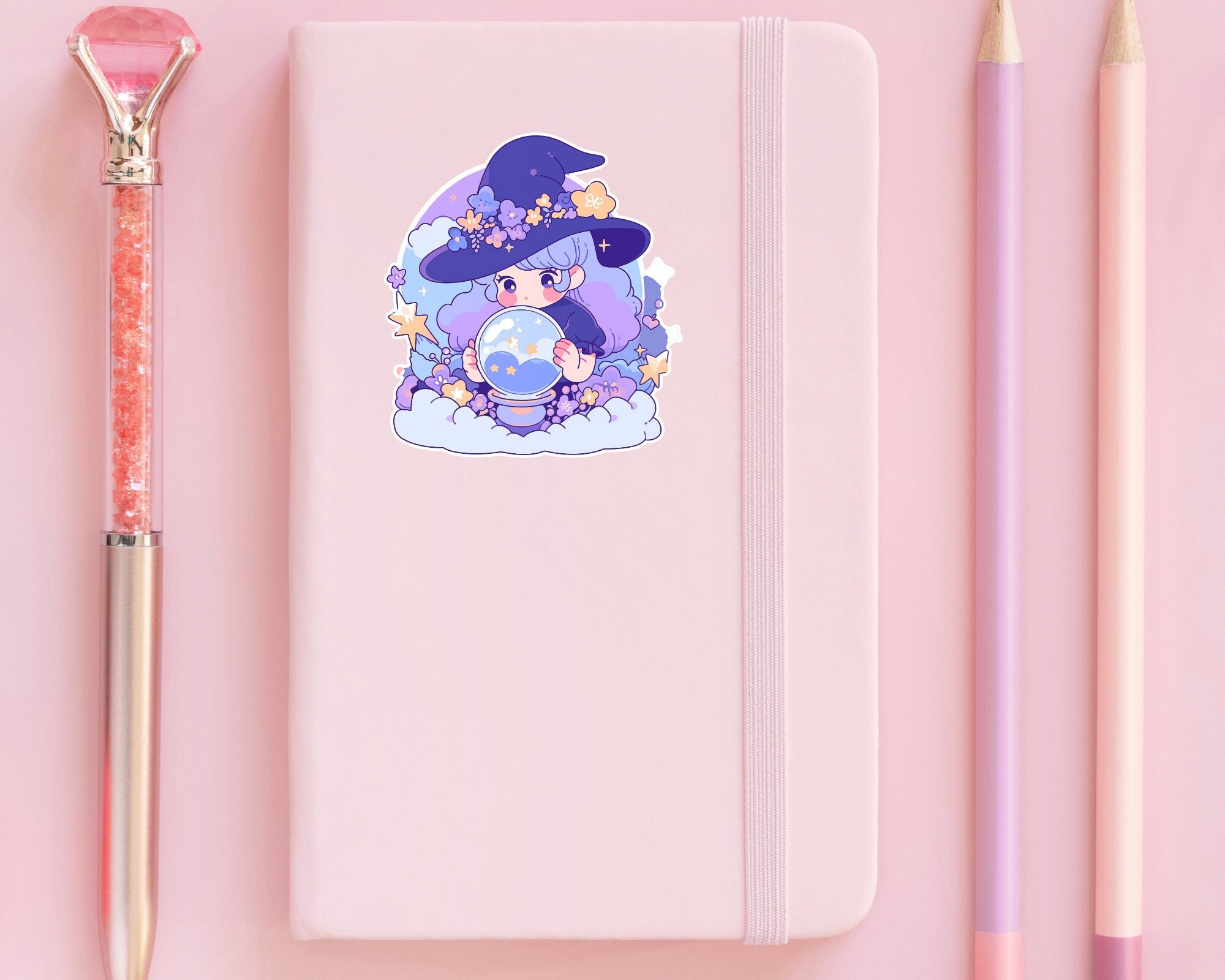 Cute Witch Sticker | Kawaii Botanical Witchy Sticker - Cute Pastel Witch plants Aesthetic Sticker - Magical girl sticker