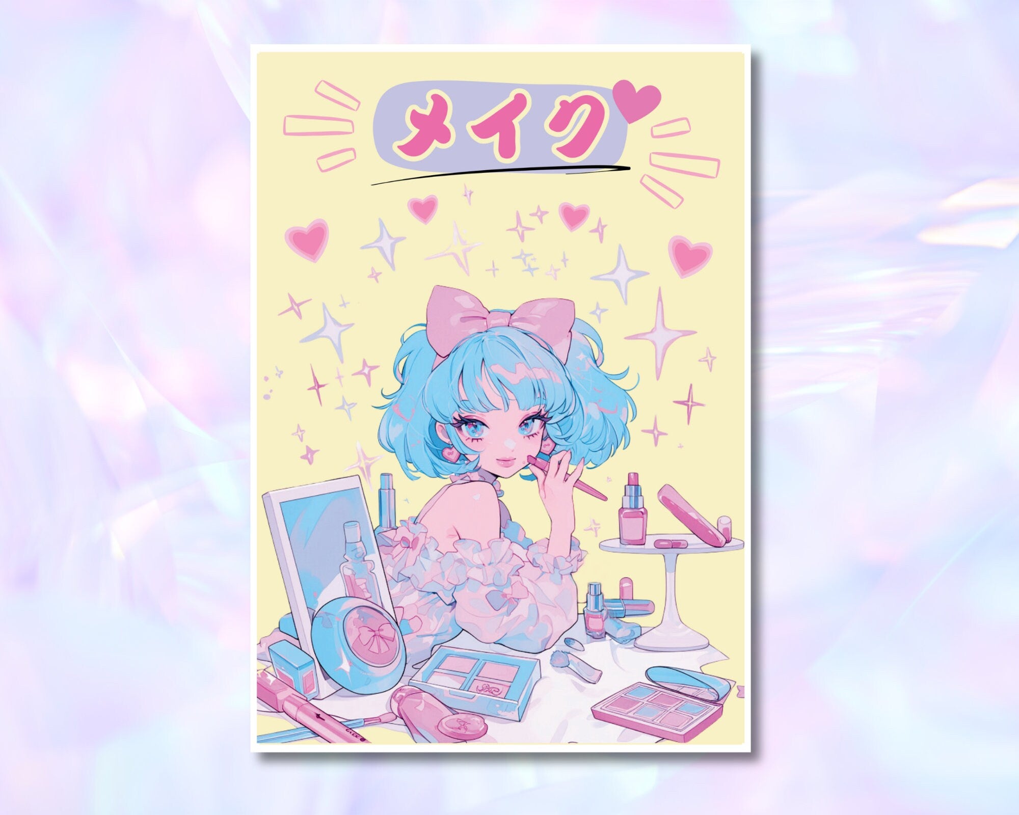 Retro 80's Anime Girl Print | Pastel Kawaii girl Art, Make-up Art Print