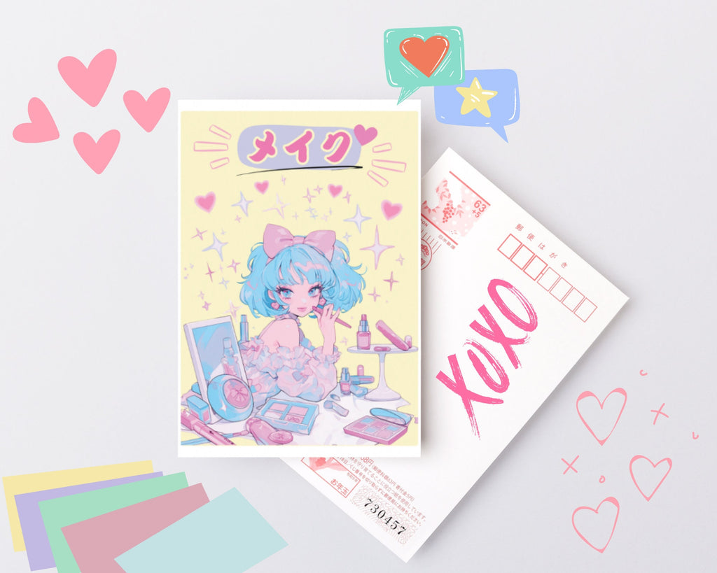 Retro 80's Anime Girl Print | Pastel Kawaii girl Art, Make-up Art Print