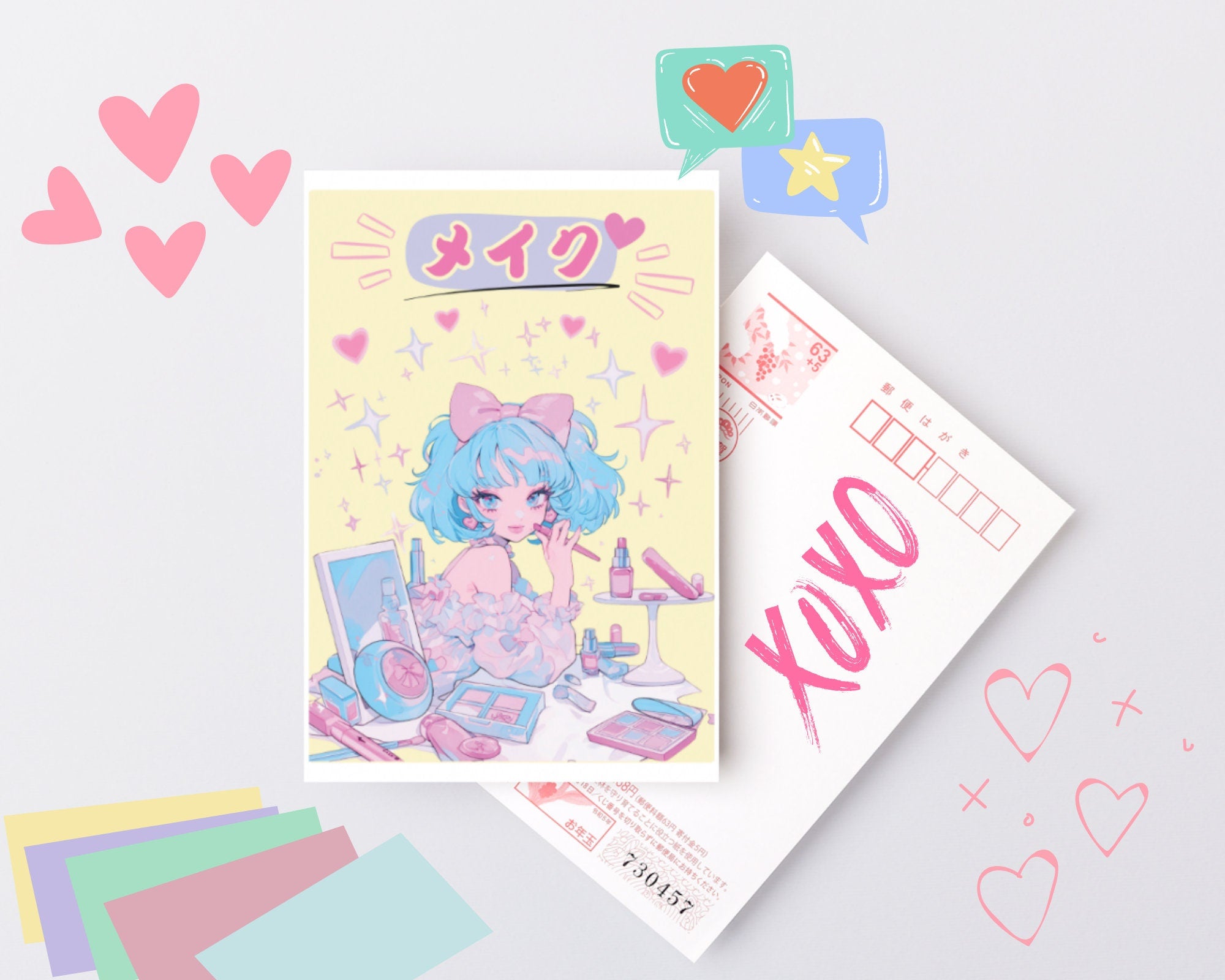 Retro 80's Anime Girl Print | Pastel Kawaii girl Art, Make-up Art Print