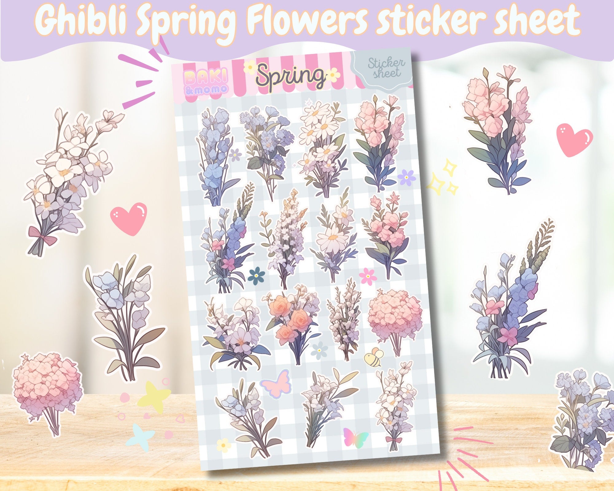 Spring Flower sticker sheet, Ghibli art sticker sheet, Watercolor flowers sticker sheet, Ghibli themed flowers decals, cute spring flowers
