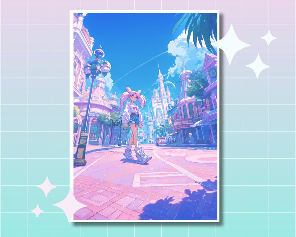 Sailor Chibi Moon Print,Disneyland print,Main Street USA print,Sailor Moon postcard print,kawaii japanese print,A5 postcard print,cute print