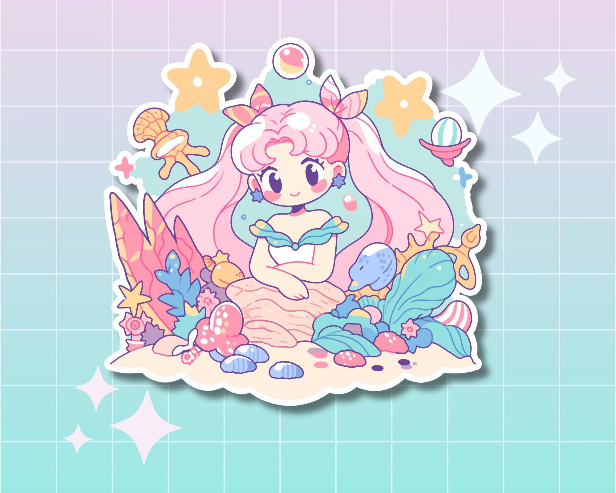 Mermaid Sailor Moon sticker,kawaii Sailor Moon sticker,cute Sailor sticker,pastel sticker,laptop sticker,anime sticker,cute mermaid sticker