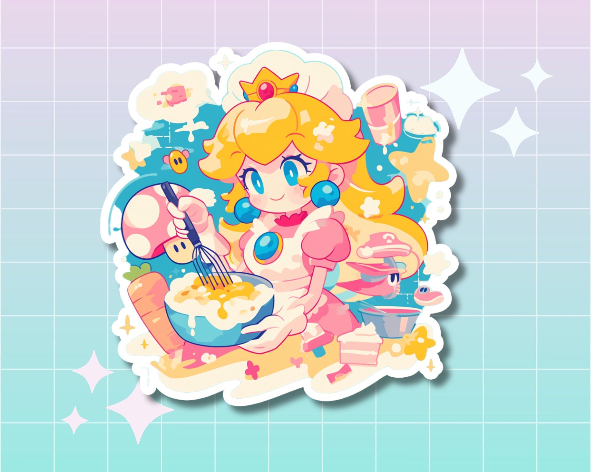 Princess Peach sticker,kawaii Peach sticker,cute Princess Peach sticker,pastel sticker,baker sticker,cake baker sticker,Princess Peach baker