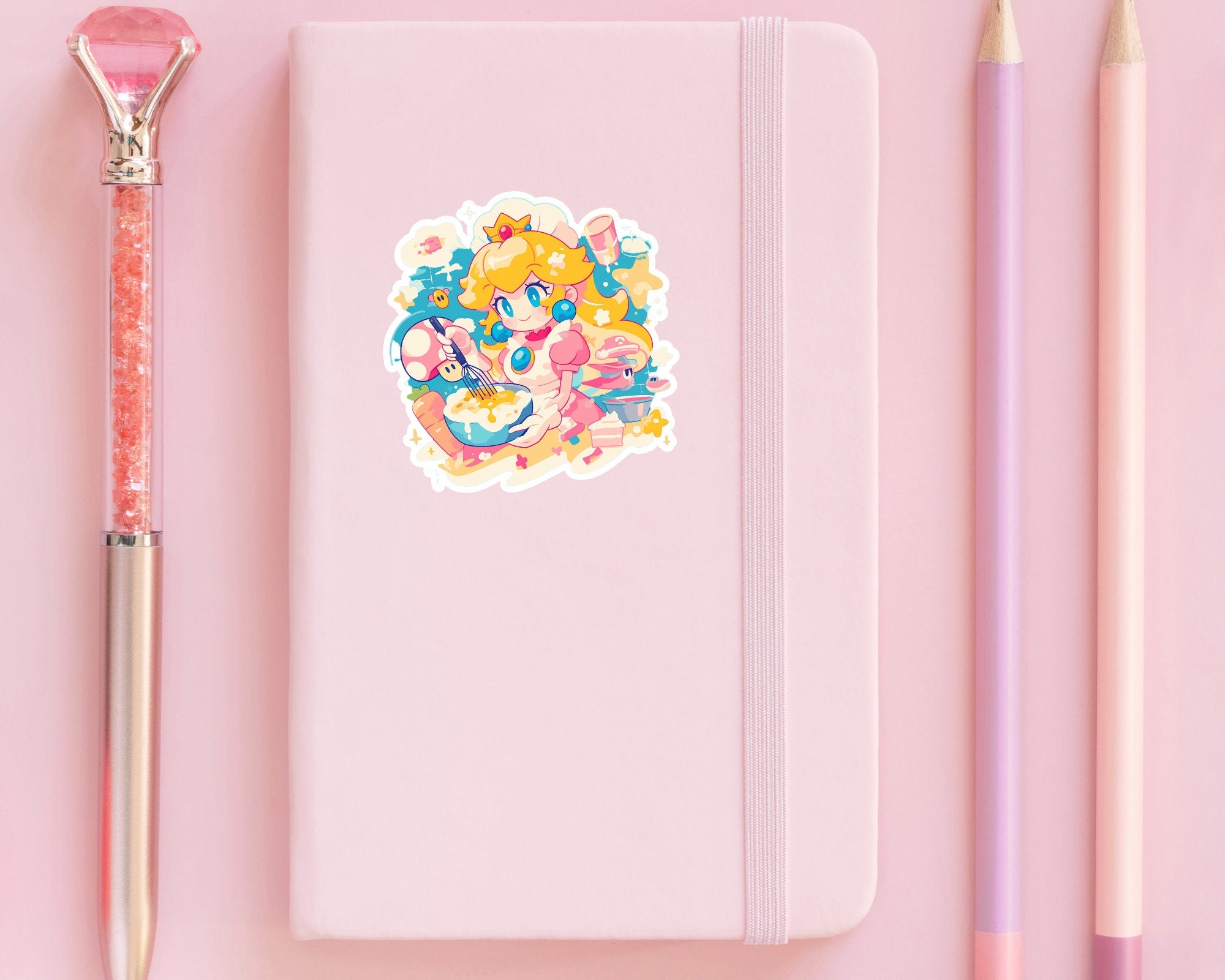 Princess Peach sticker,kawaii Peach sticker,cute Princess Peach sticker,pastel sticker,baker sticker,cake baker sticker,Princess Peach baker
