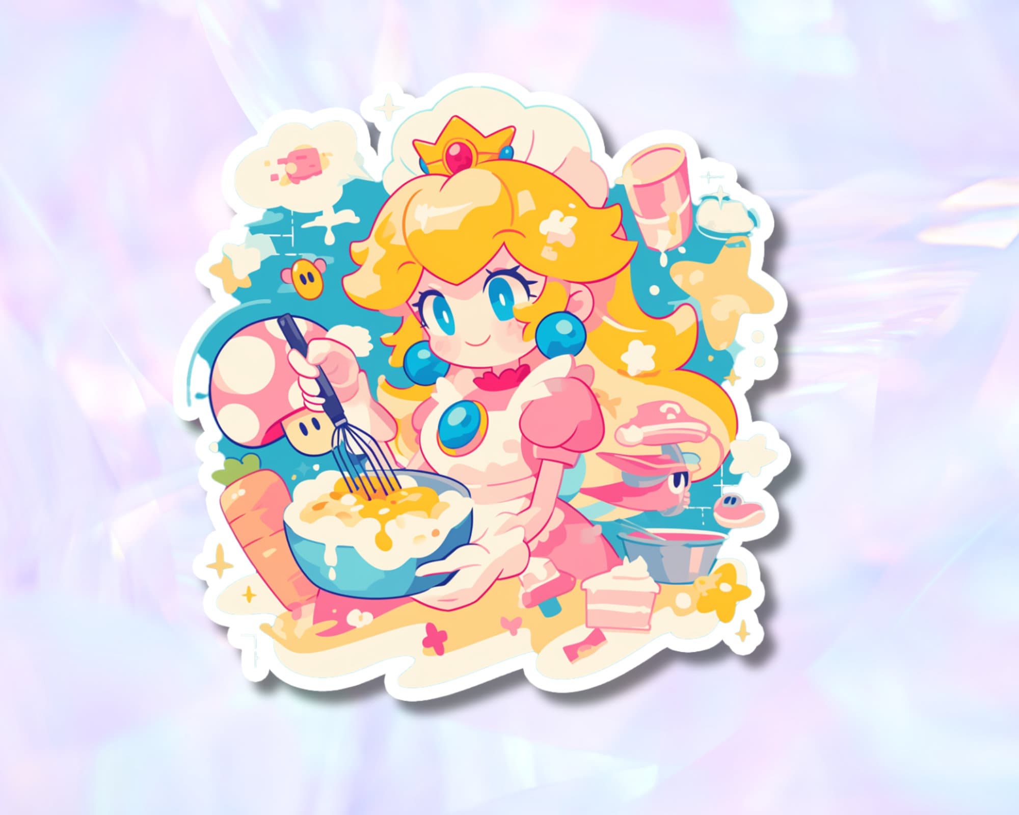Princess Peach sticker,kawaii Peach sticker,cute Princess Peach sticker,pastel sticker,baker sticker,cake baker sticker,Princess Peach baker