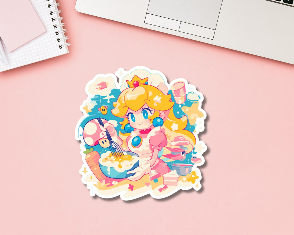 Princess Peach sticker,kawaii Peach sticker,cute Princess Peach sticker,pastel sticker,baker sticker,cake baker sticker,Princess Peach baker