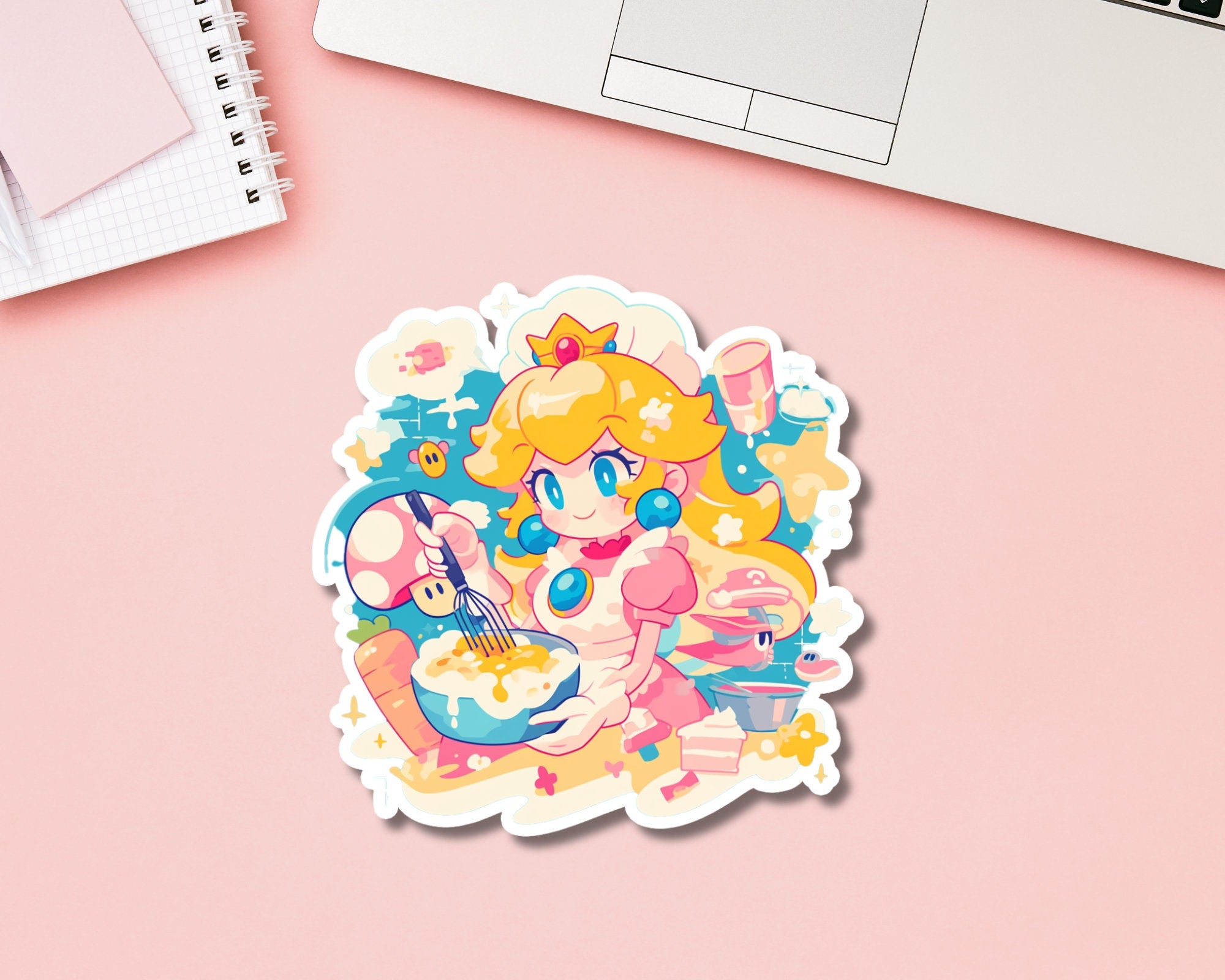 Princess Peach sticker,kawaii Peach sticker,cute Princess Peach sticker,pastel sticker,baker sticker,cake baker sticker,Princess Peach baker