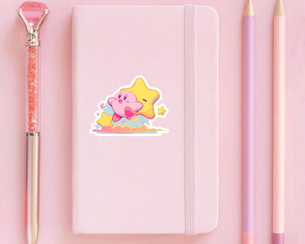 Kirby sticker, Kirby pink sticker, cute Kirby sticker, waterproof handmade sticker, kawaii laptop sticker, journaling, Kirby star sticker