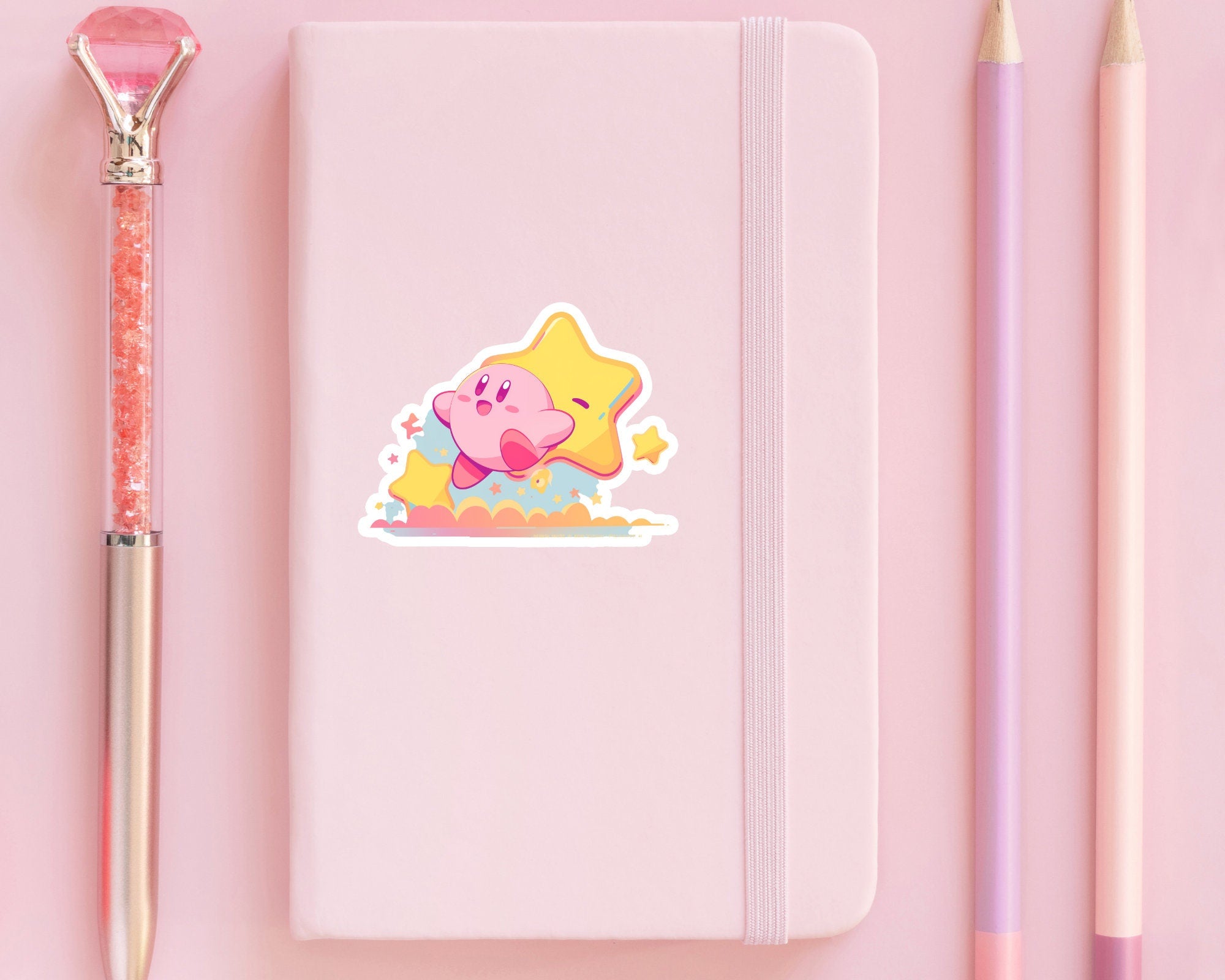 Kirby sticker, Kirby pink sticker, cute Kirby sticker, waterproof handmade sticker, kawaii laptop sticker, journaling, Kirby star sticker