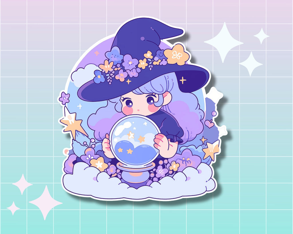 Cute Witch Sticker | Kawaii Botanical Witchy Sticker - Cute Pastel Witch plants Aesthetic Sticker - Magical girl sticker