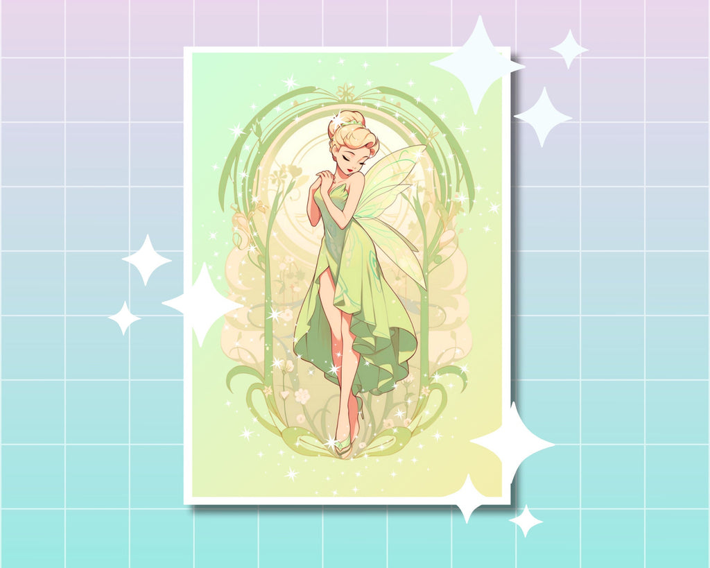 Cute Fairy Princess Print,Mucha print,Fairy Postcard print,Princess Postcard,Princess Fairy art,A5 postcard print,cute print-Tinkerbell