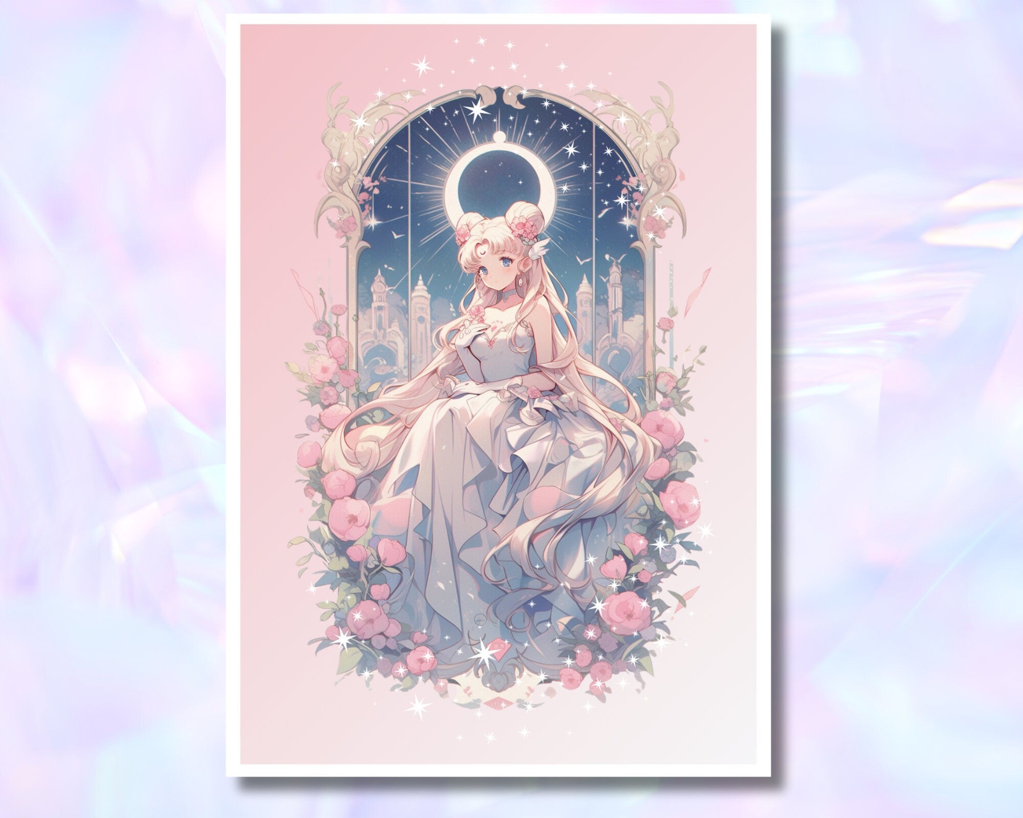 Celestial Moon Print,Mucha,Moon Queen Postcard, Serenity art,Neo Queen art,A5 postcard print,cute print