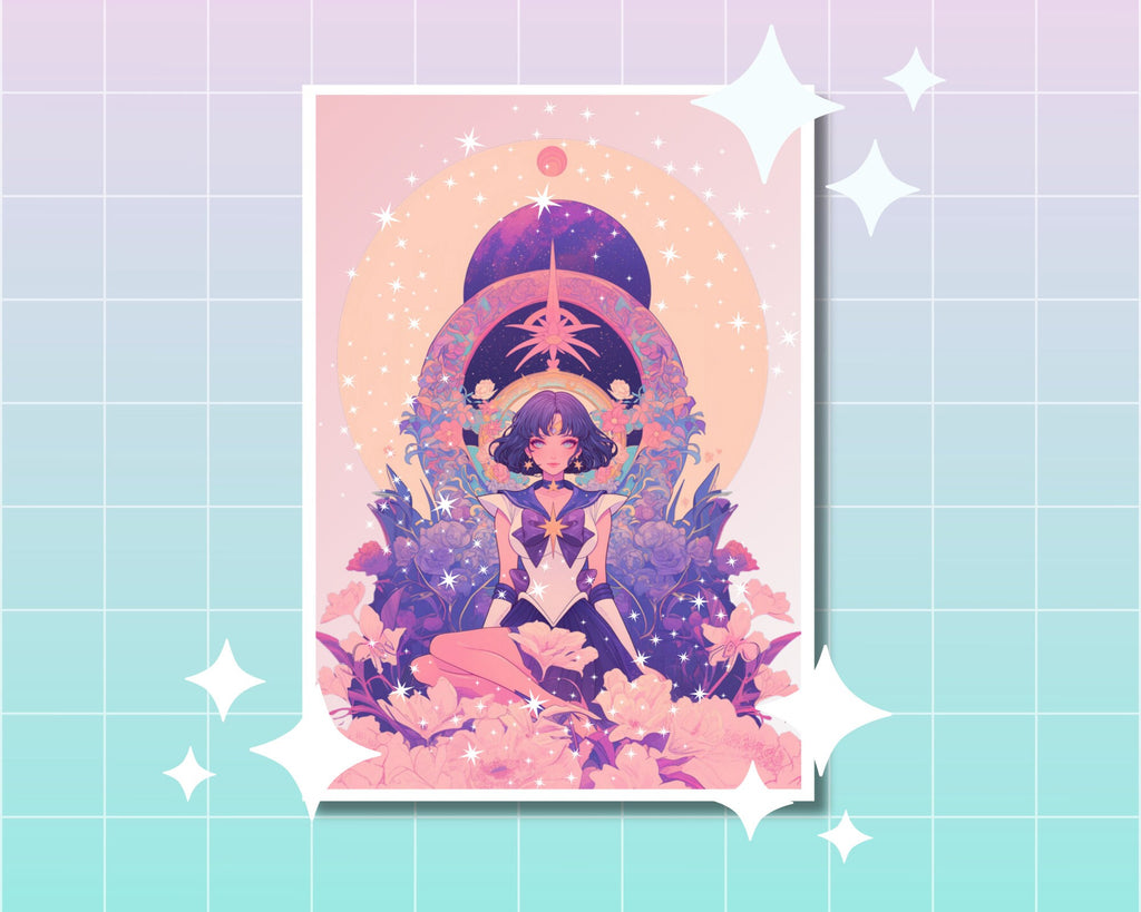 Saturn Print, Mucha, Saturn in the style of Alphonse Mucha, Sailor art,Moon art,A5 postcard print,beautiful print