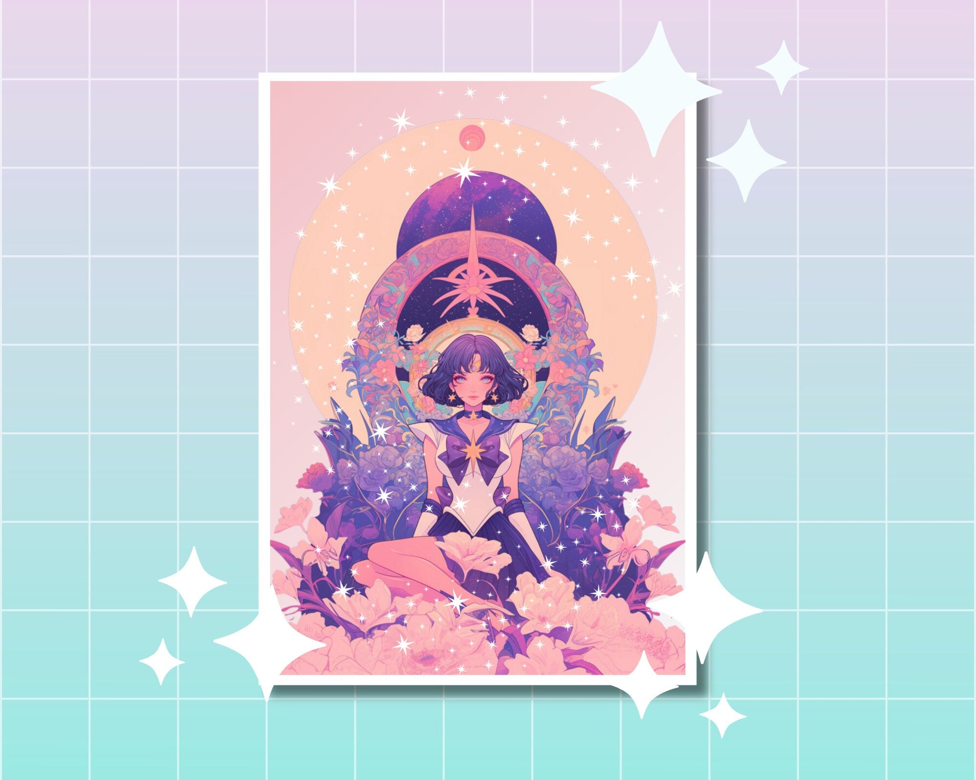 Saturn Print, Mucha, Saturn in the style of Alphonse Mucha, Sailor art,Moon art,A5 postcard print,beautiful print