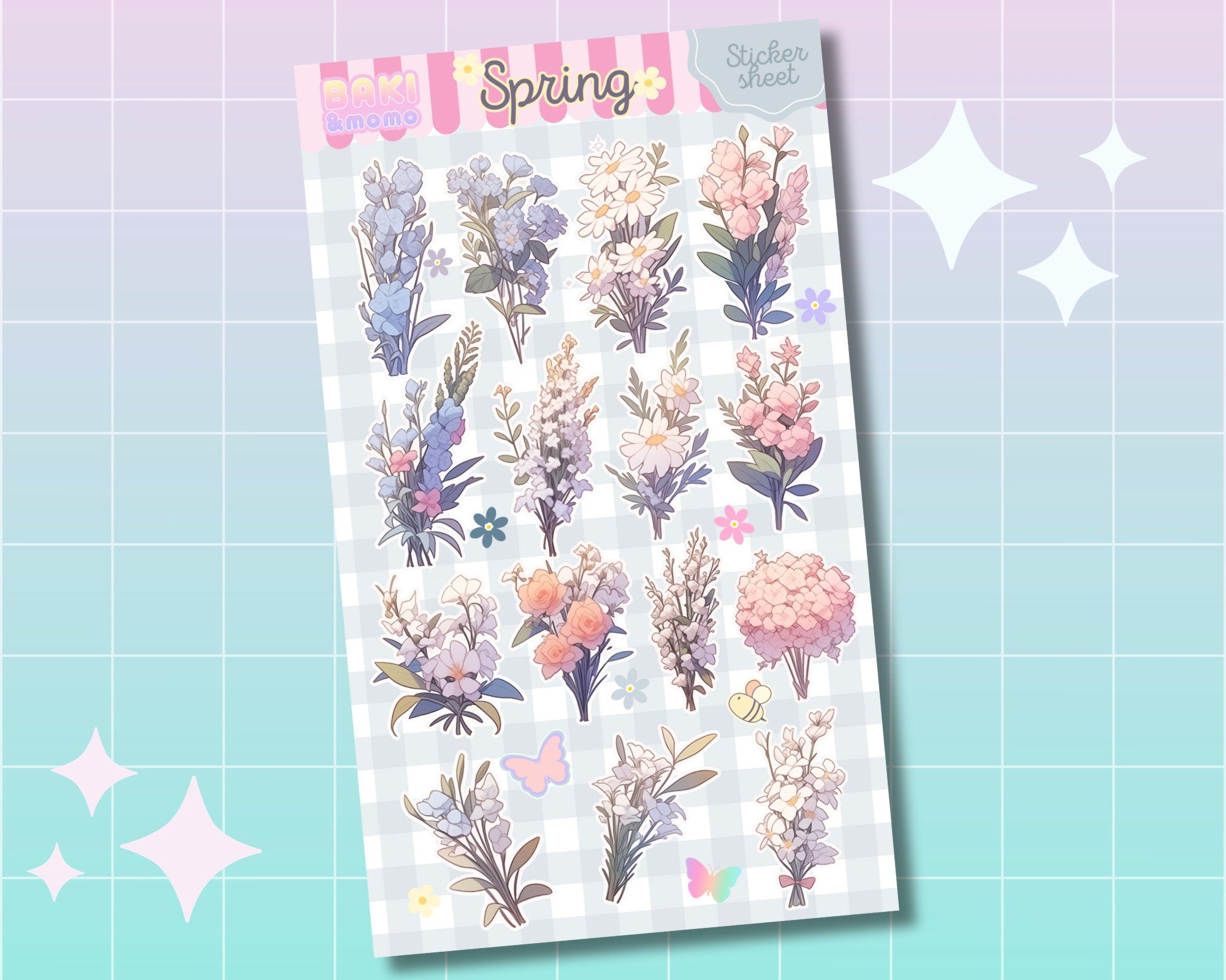 Spring Flower sticker sheet, Ghibli art sticker sheet, Watercolor flowers sticker sheet, Ghibli themed flowers decals, cute spring flowers