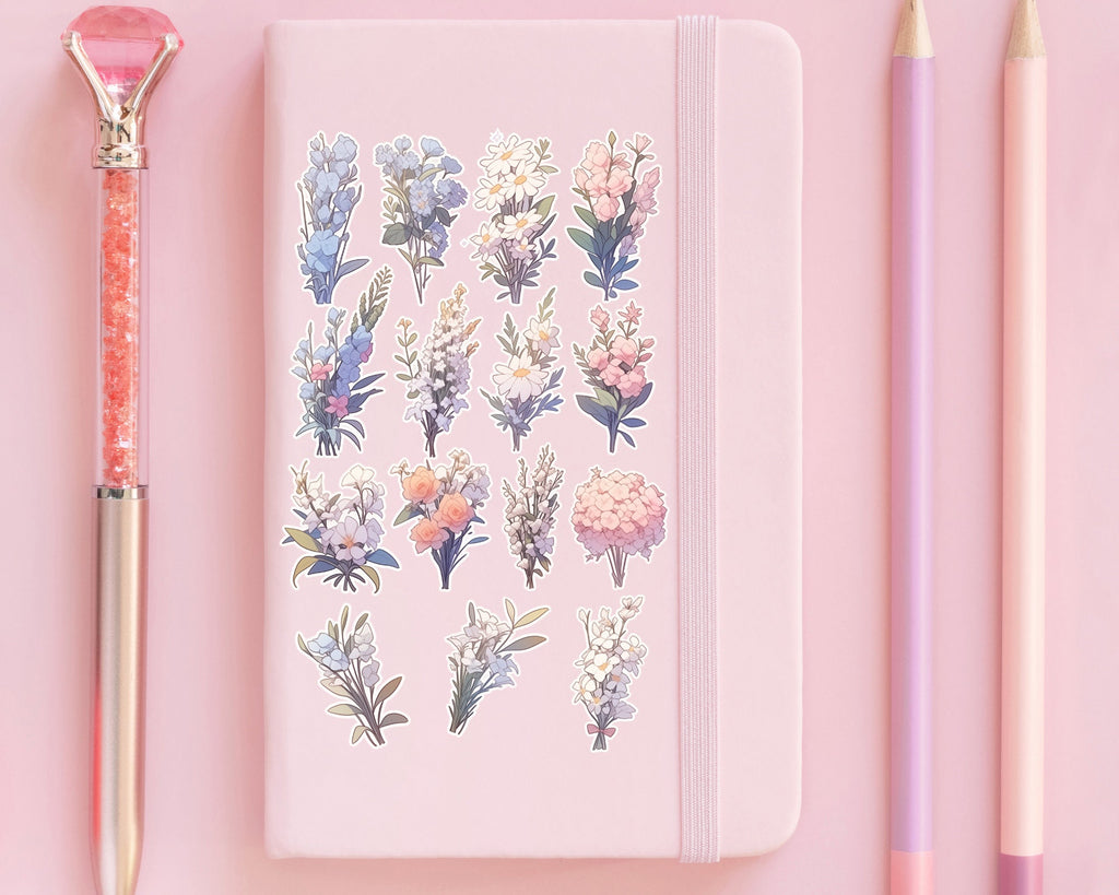 Spring Flower sticker sheet, Ghibli art sticker sheet, Watercolor flowers sticker sheet, Ghibli themed flowers decals, cute spring flowers