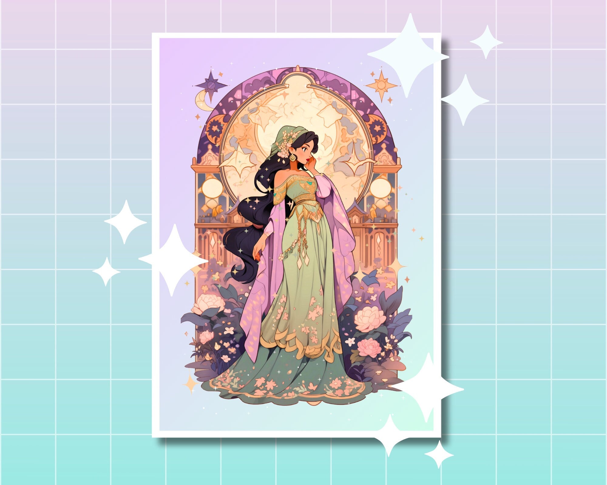 Jasmine Postcard print,Princess Postcard,Princess art,A5 postcard print,cute print-Jasmine