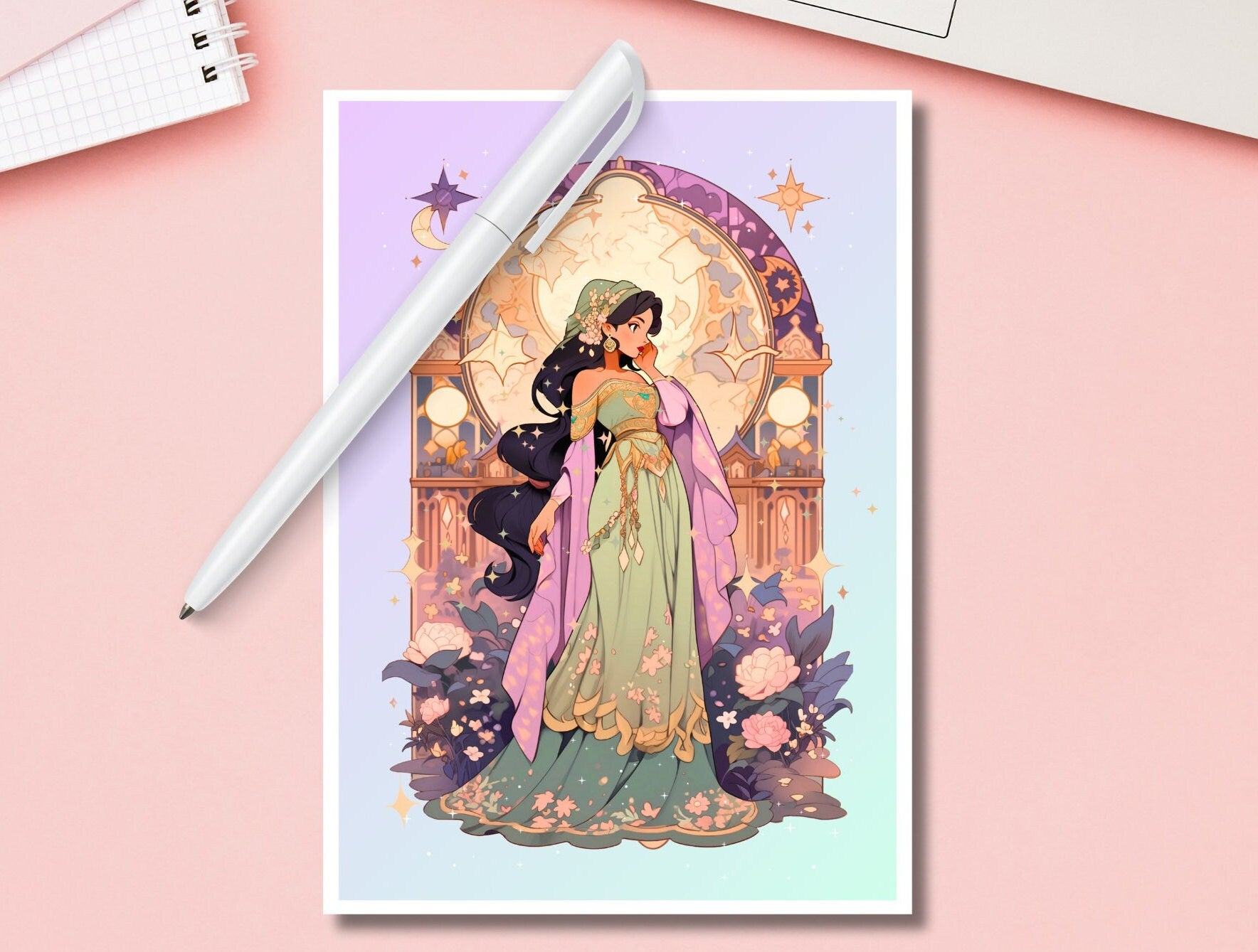 Jasmine Postcard print,Princess Postcard,Princess art,A5 postcard print,cute print-Jasmine
