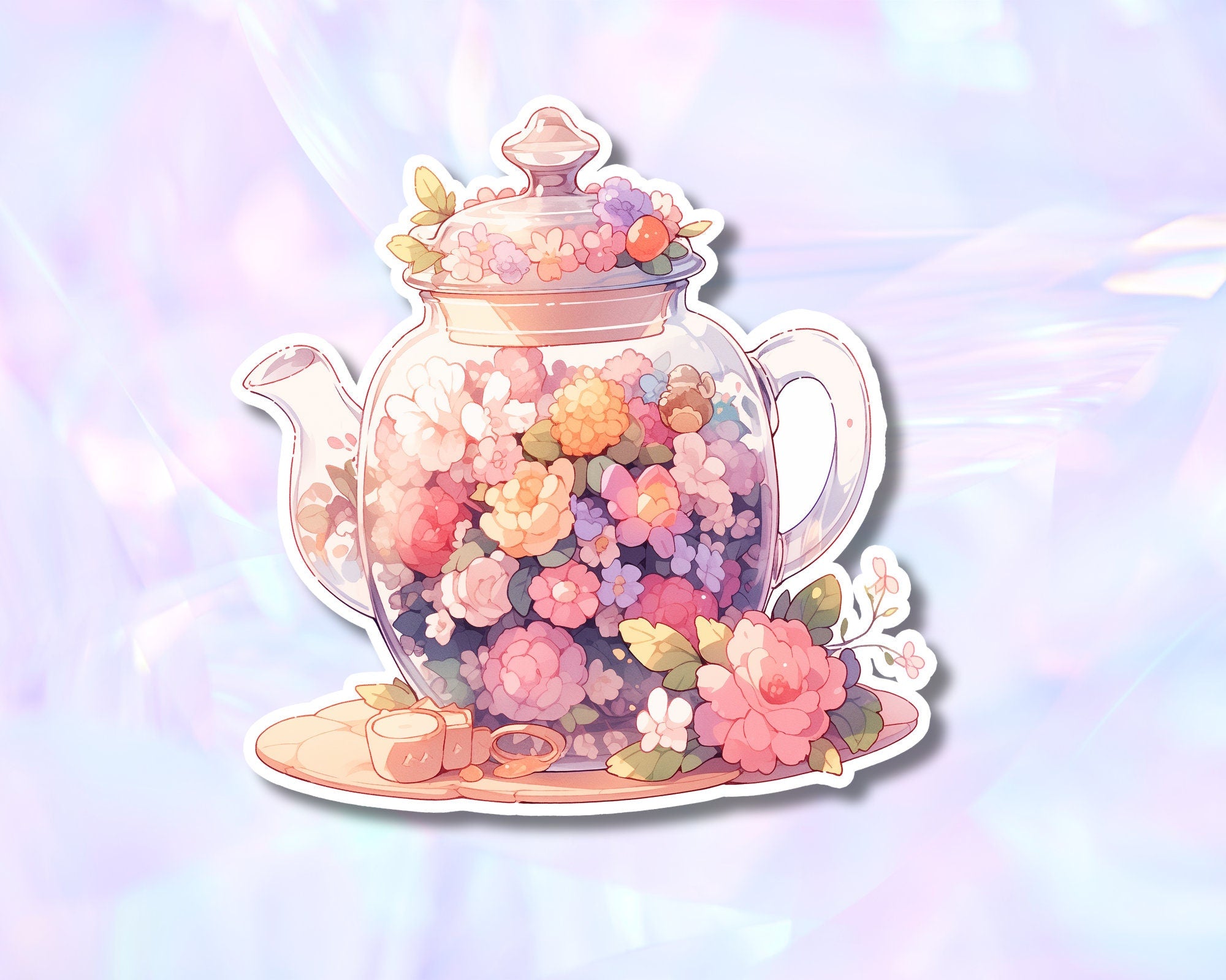 Tea sticker, Teapot sticker, tea pot sticker,tea lovers gift, tea lover sticker,flower tea pot sticker, stickers for tea lovers,cute tea pot