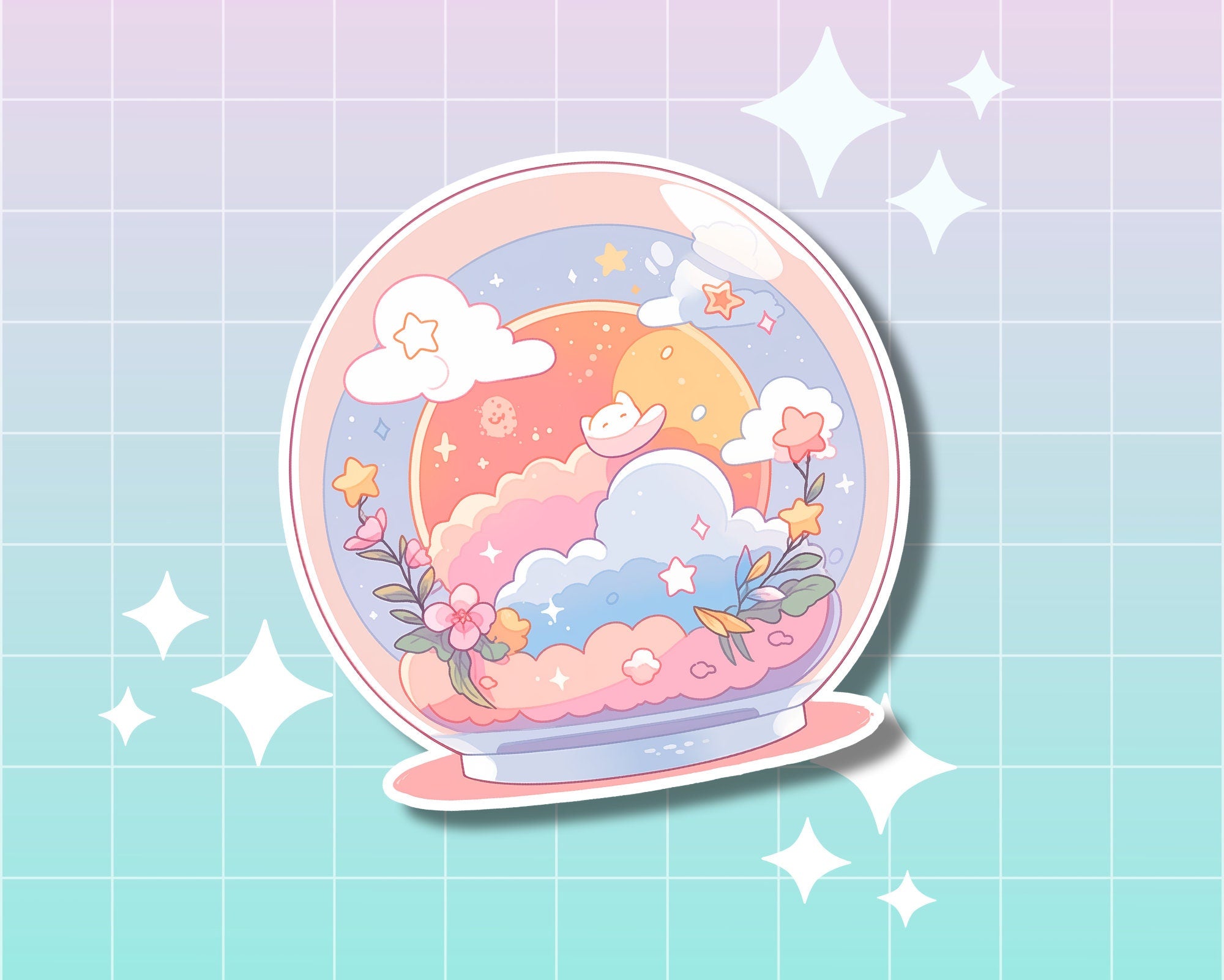 Crystal ball sticker, cute magical sticker,kawaii pastel sticker, cute crystal ball sticker, witch sticker, witchy stickers, clouds sticker