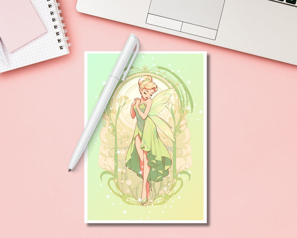 Cute Fairy Princess Print,Mucha print,Fairy Postcard print,Princess Postcard,Princess Fairy art,A5 postcard print,cute print-Tinkerbell