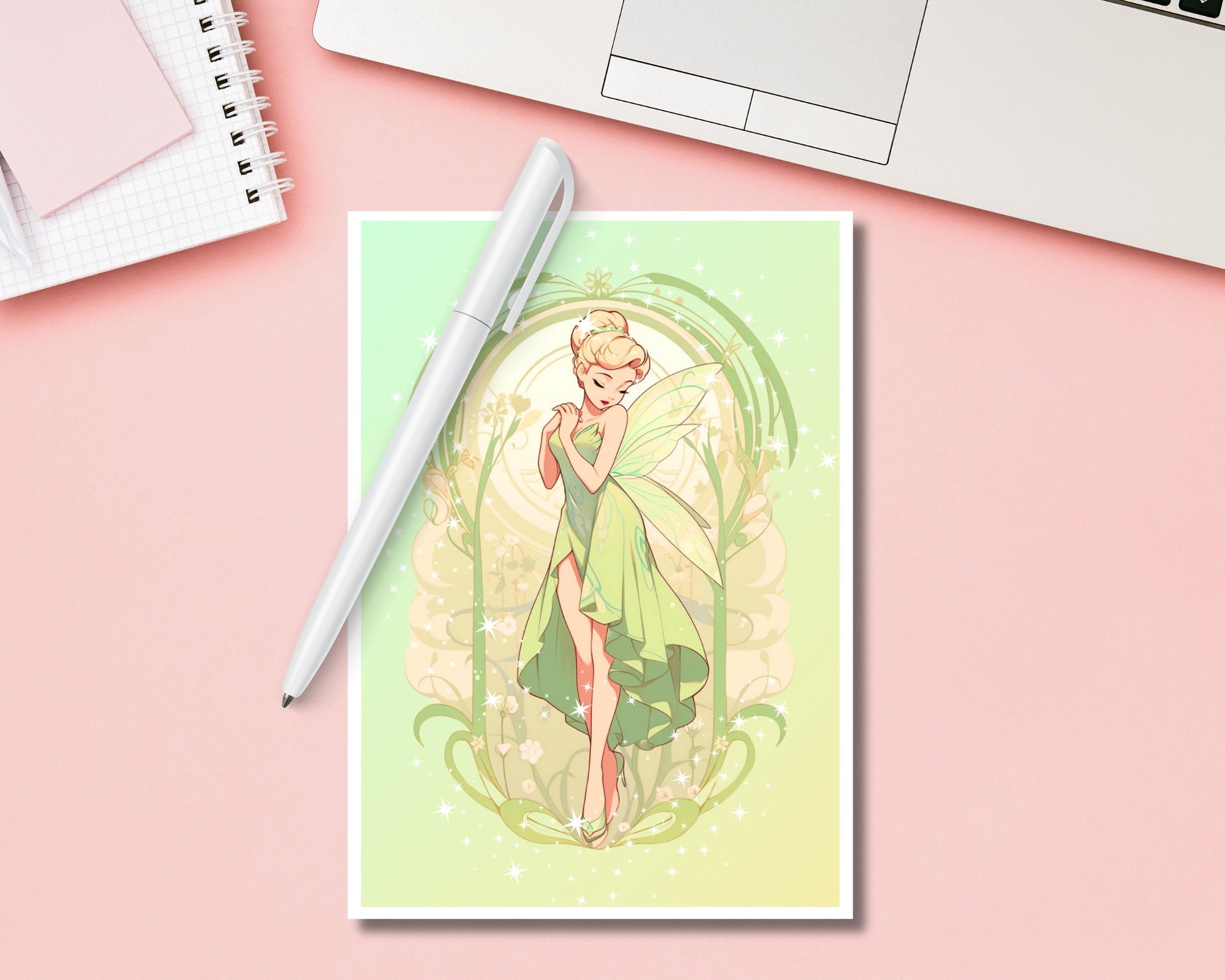 Cute Fairy Princess Print,Mucha print,Fairy Postcard print,Princess Postcard,Princess Fairy art,A5 postcard print,cute print-Tinkerbell