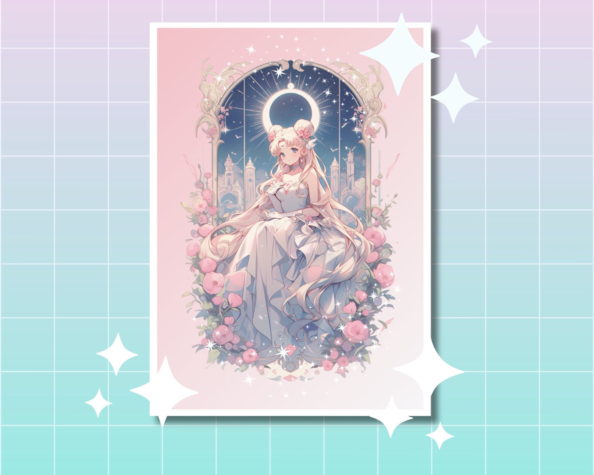 Celestial Moon Print,Mucha,Moon Queen Postcard, Serenity art,Neo Queen art,A5 postcard print,cute print