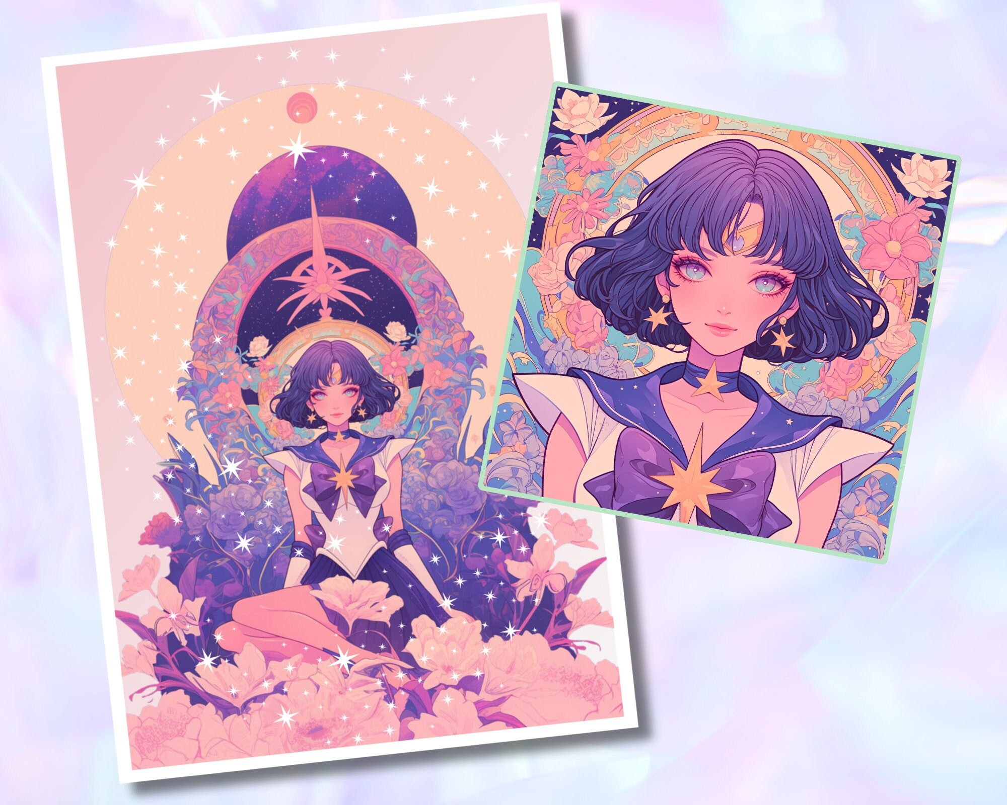 Saturn Print, Mucha, Saturn in the style of Alphonse Mucha, Sailor art,Moon art,A5 postcard print,beautiful print