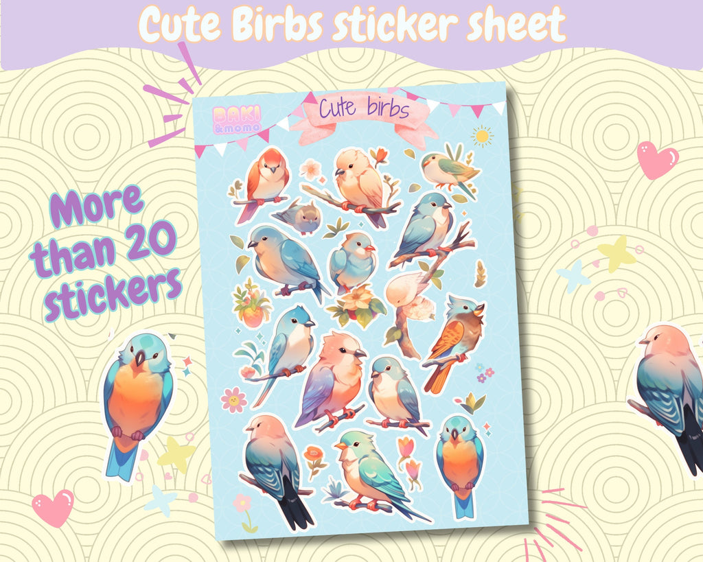 Cute Birds sticker sheet, Nature birds stickers sheet, Watercolor birds stickers, Cute birds stickers, exotic bird sticker, nature themed