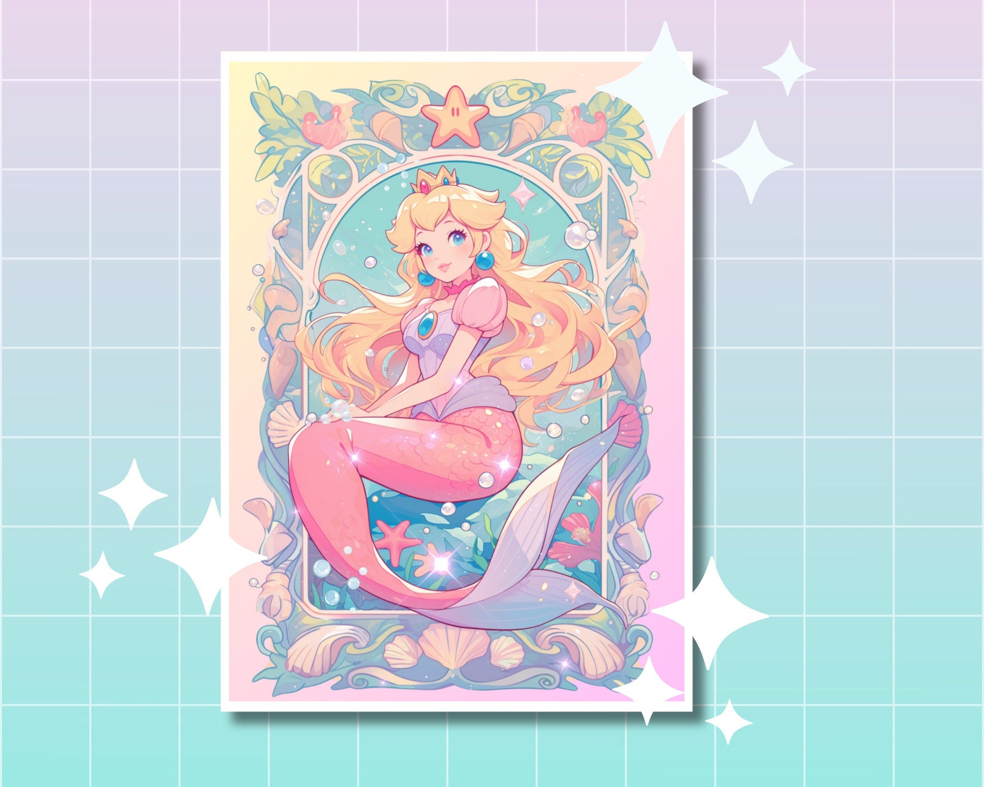 Princess Peach Print,Mermaid print,Princess Peach Postcard print,Princess Peach Showtime,Princess Peach Mermaid,A5 postcard print,showtime