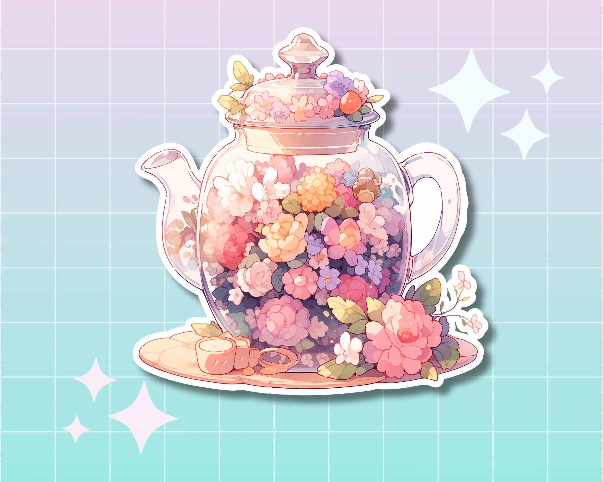 Tea sticker, Teapot sticker, tea pot sticker,tea lovers gift, tea lover sticker,flower tea pot sticker, stickers for tea lovers,cute tea pot