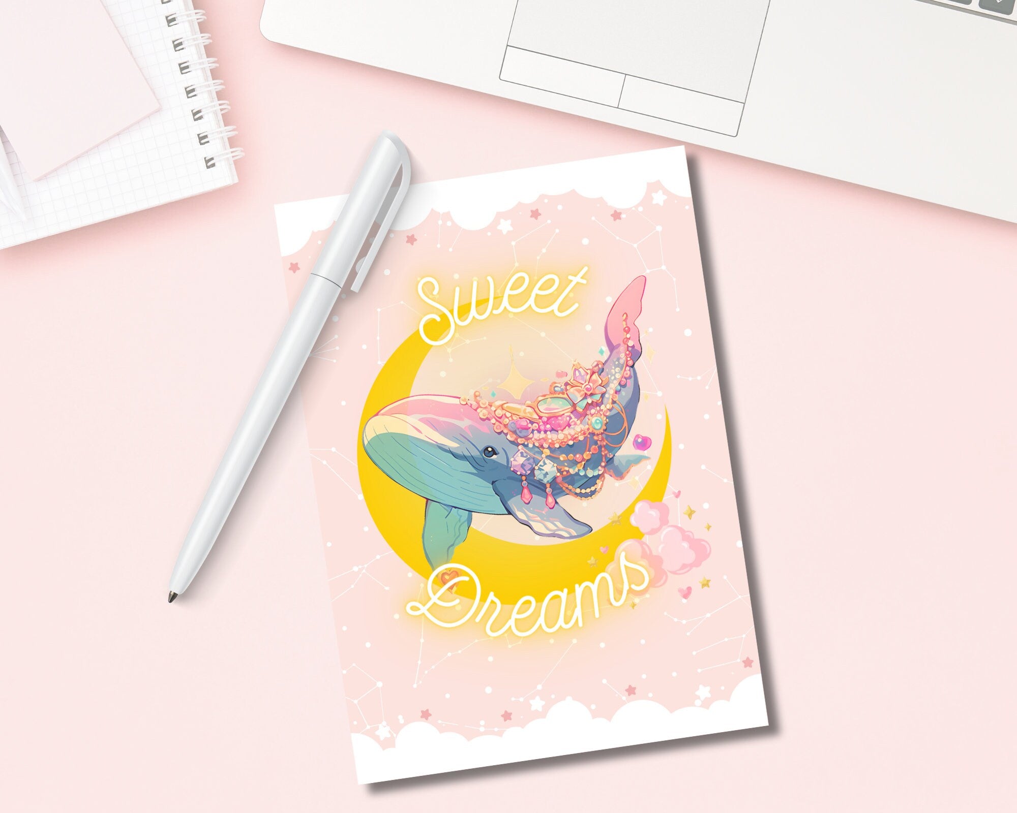 Kawaii Whale Print | Cute Nursery Print |Sweet Dreams Postcard | 6x4 Art Print, Wind Fish Zelda, Zelda Art, Zelda Print, wall decor
