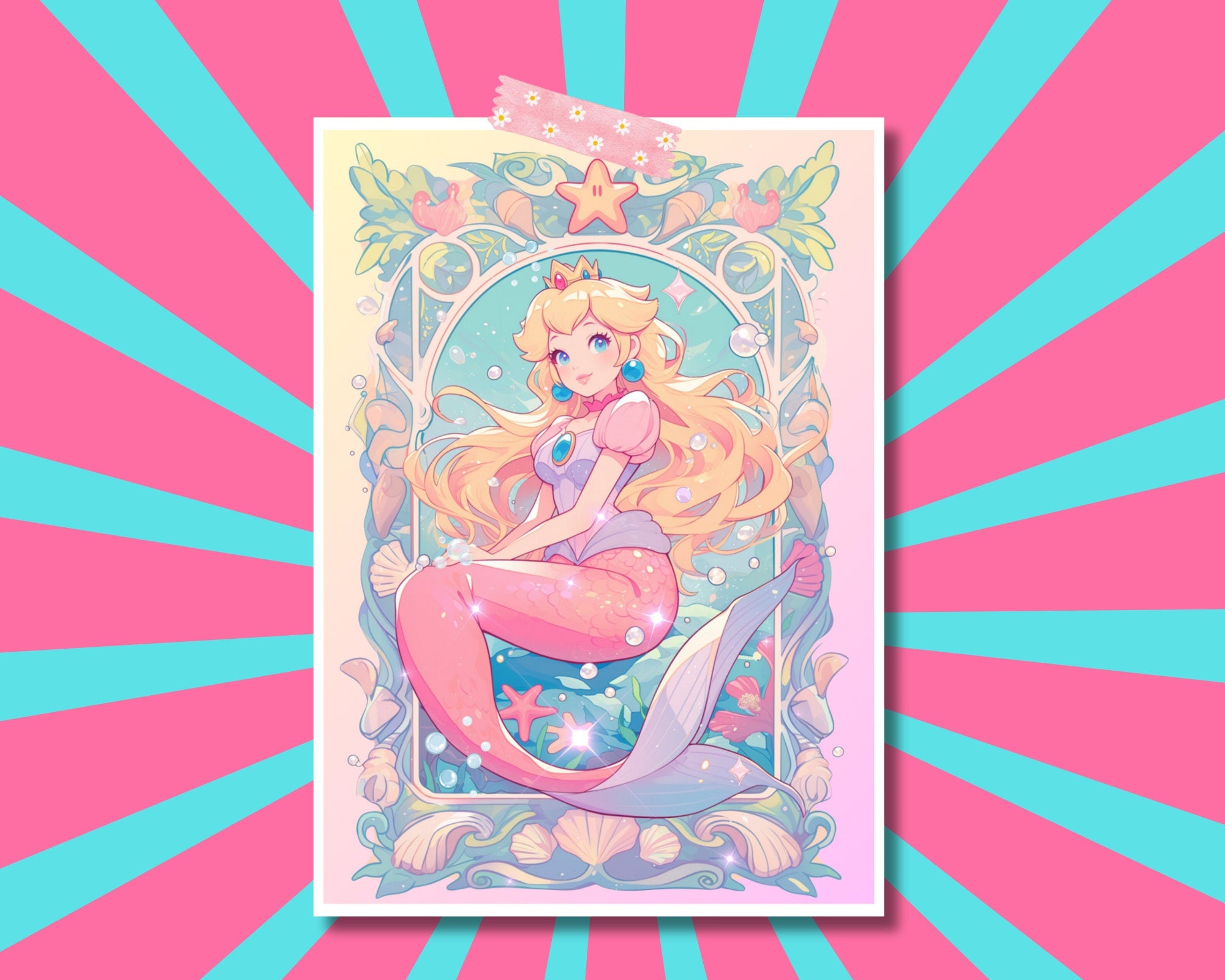 Princess Peach Print,Mermaid print,Princess Peach Postcard print,Princess Peach Showtime,Princess Peach Mermaid,A5 postcard print,showtime