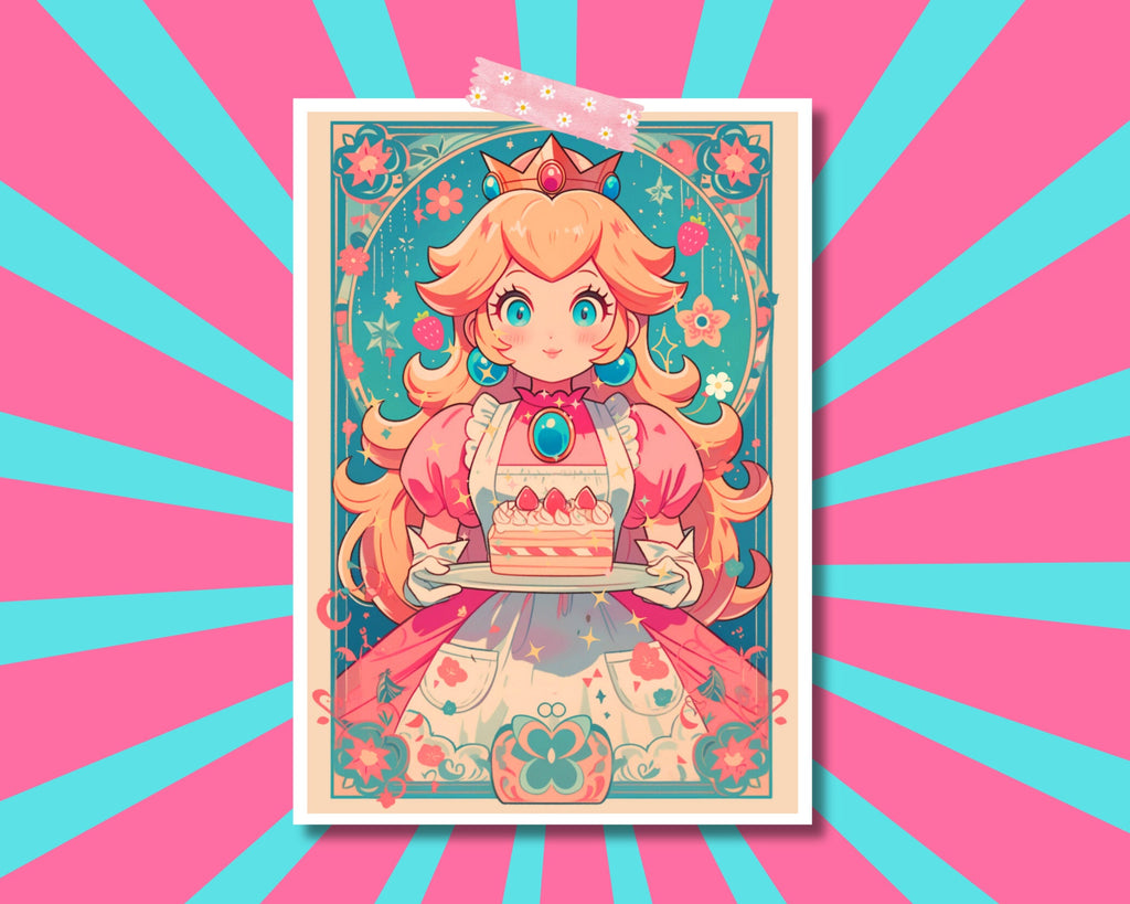 Princess Peach Print,Peach Baker print,Princess Peach Postcard print,Princess Peach Showtime,Princess Peach Baker,A5 postcard print,showtime