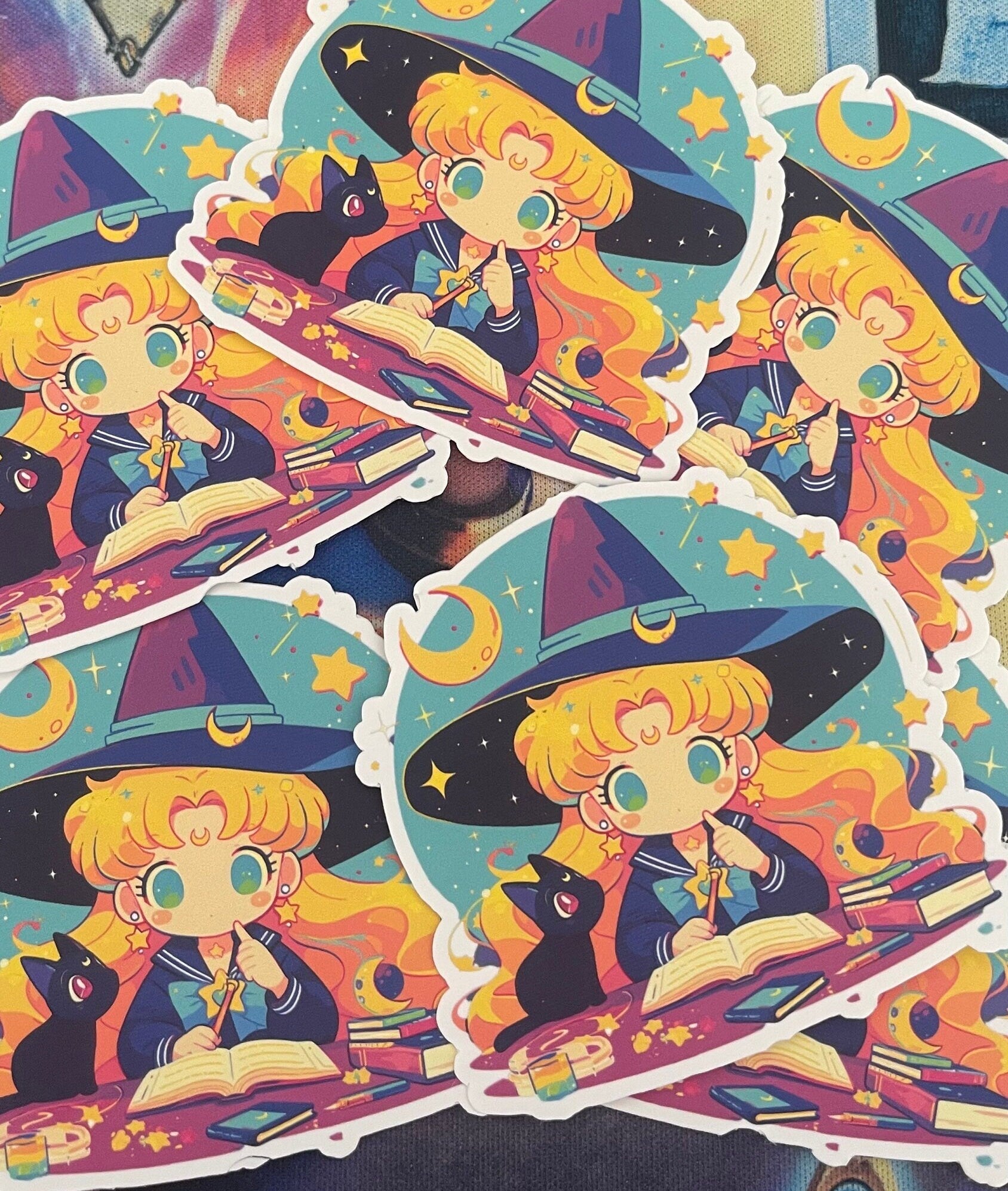 Moon witch sticker,kawaii Moon sticker,cute Sailor sticker,Bottle sticker,laptop sticker,anime sticker,cute witch sticker,cute cat sticker