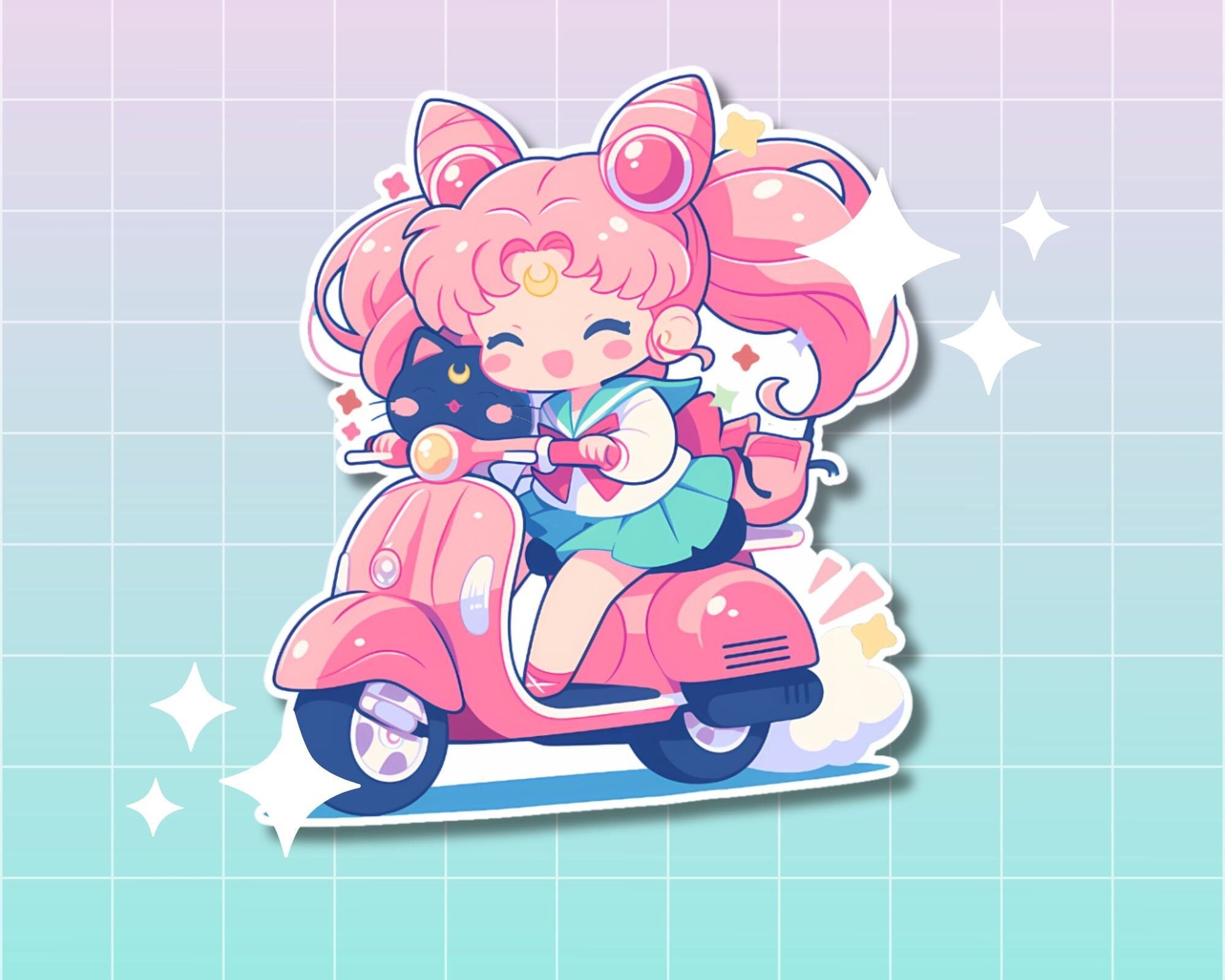 Sailor Chibi Moon sticker,kawaii chibi Moon sticker,cute Sailor sticker,sailor moon sticker,anime sticker,Luna P sticker, Scooter sticker
