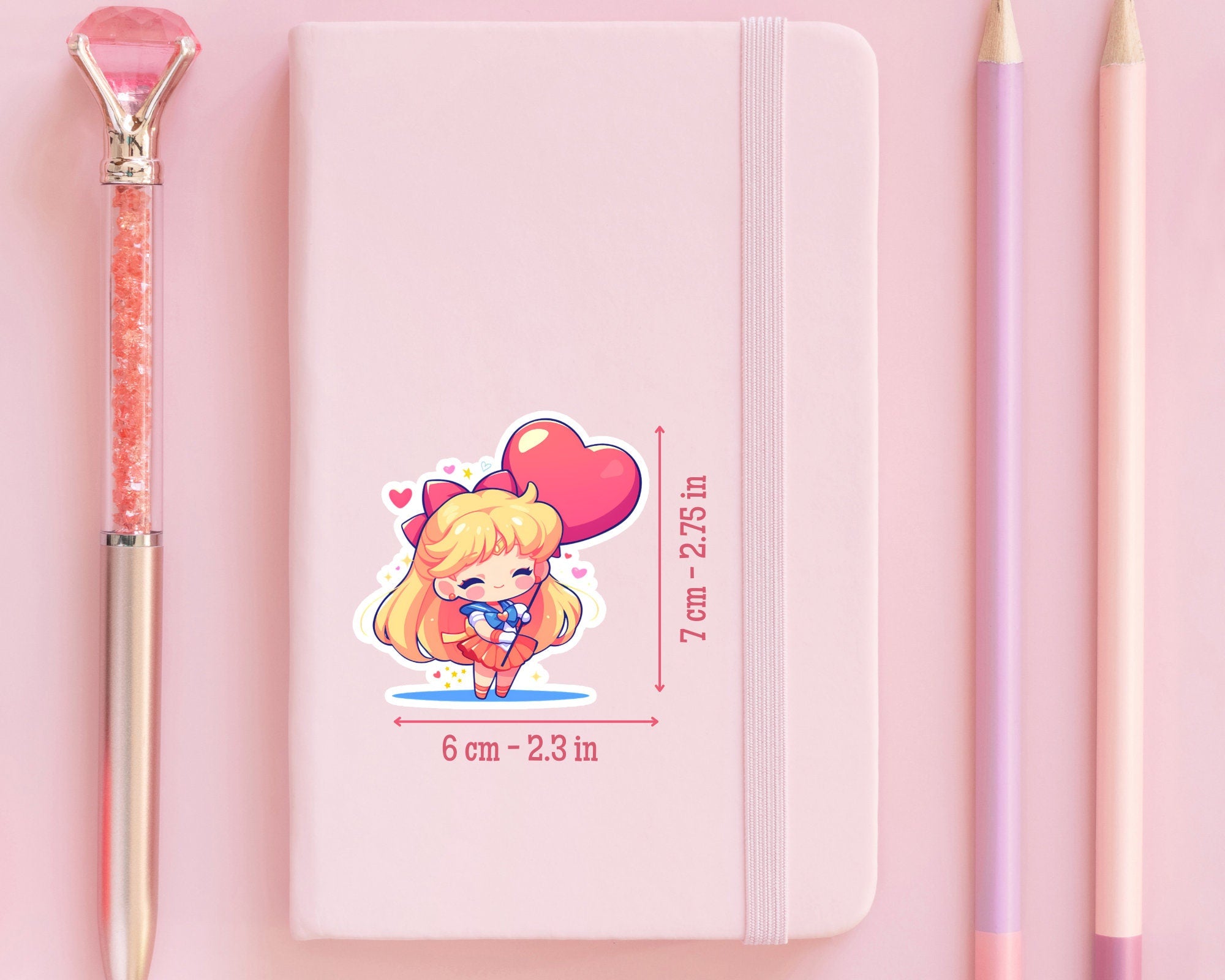 Sailor Venus Sticker, cute Sailor Venus heart sticker,Sailor Venus art,Sailor Moon sticker, chibi sailor venus sticker, cute vynil sticker
