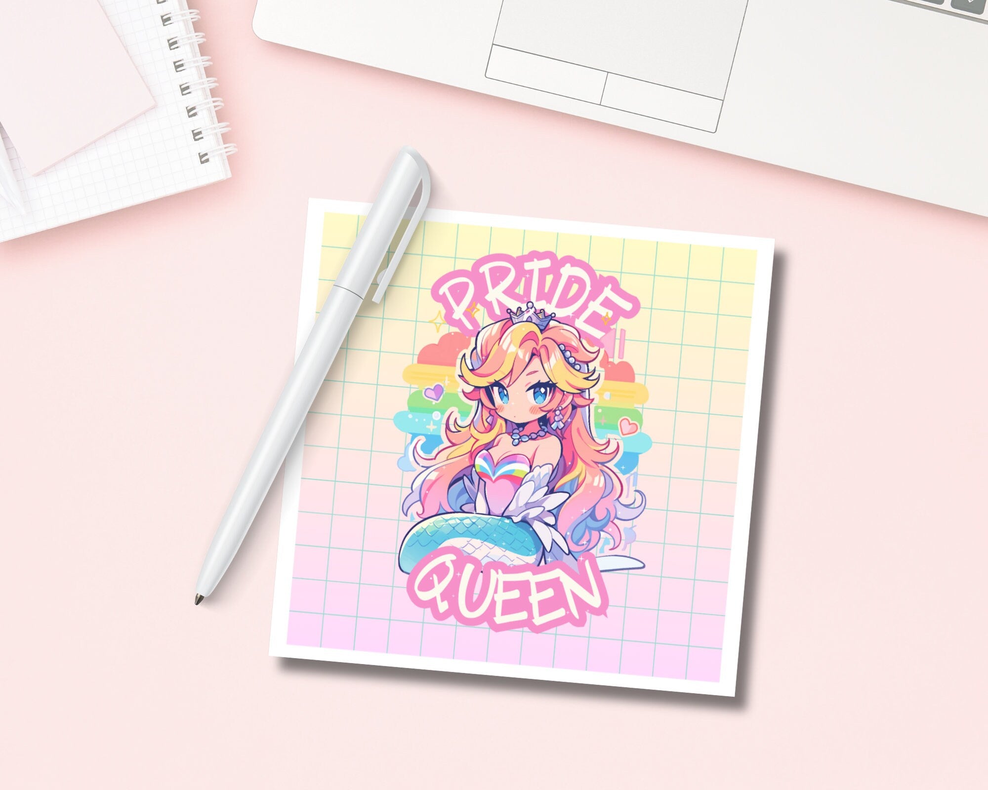 Pride Print, LGBTQIA+ print, Pride Queen print Rainbow Print,Cute postcard print,APrincess print, queen print, square postcard,LGBT art gift
