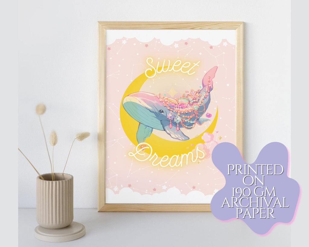Kawaii Whale Print | Cute Nursery Print |Sweet Dreams Postcard | 6x4 Art Print, Wind Fish Zelda, Zelda Art, Zelda Print, wall decor