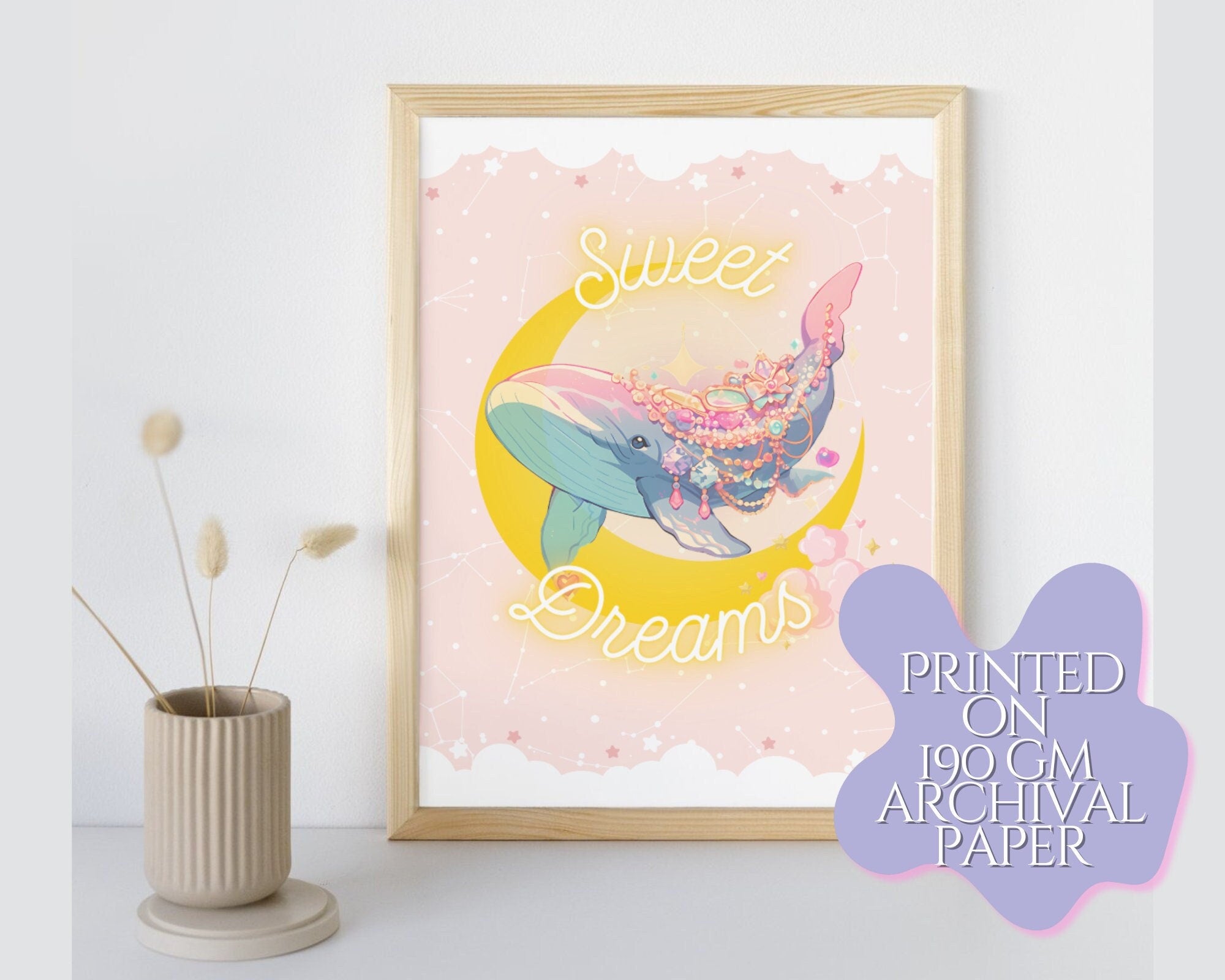 Kawaii Whale Print | Cute Nursery Print |Sweet Dreams Postcard | 6x4 Art Print, Wind Fish Zelda, Zelda Art, Zelda Print, wall decor