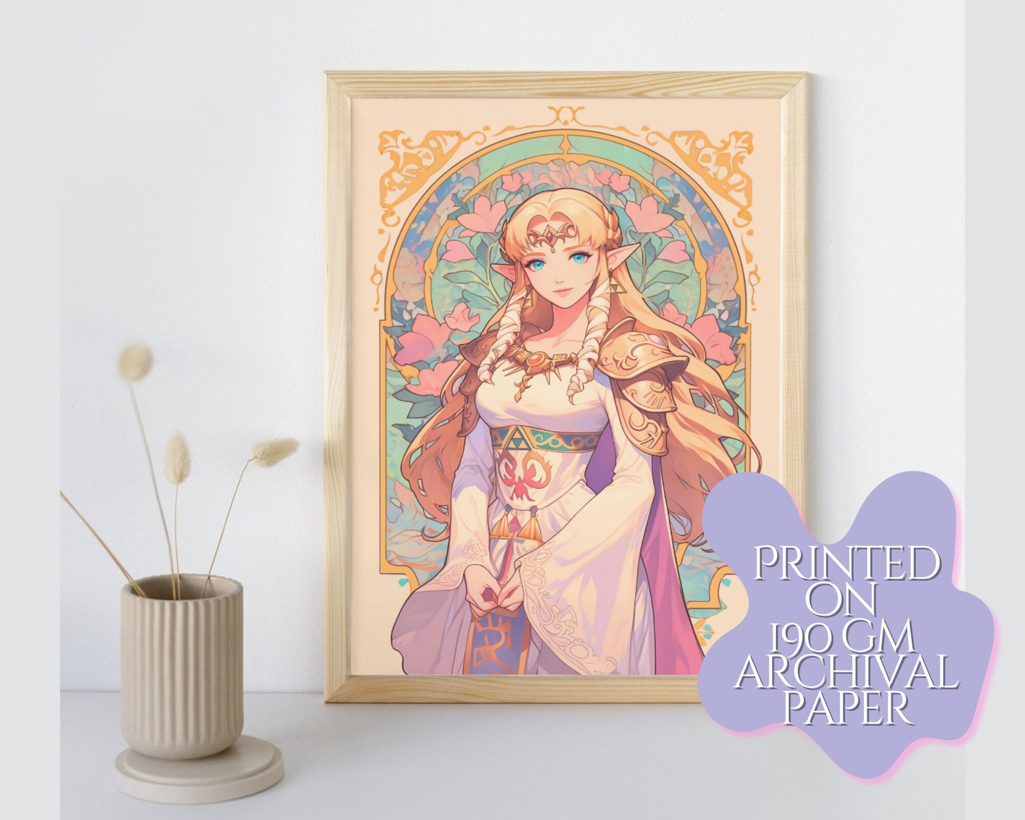 Zelda Print, Princess Zelda print,Zelda Postcard print,Princess Postcard,Princess Link art,A5 postcard print,cute print, Mucha art print