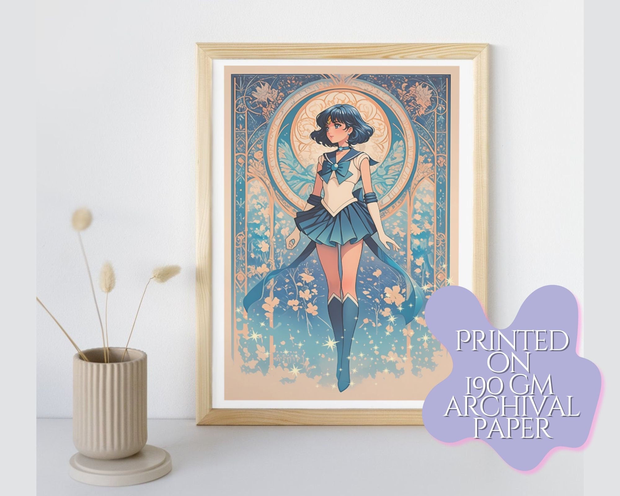 Sailor Mercury Print,Mucha, Sailor Mercury Art Deco, Sailor Mercury art,Sailor Moon art,A5 postcard,Art Nouveau, Sailor Mercury illustration